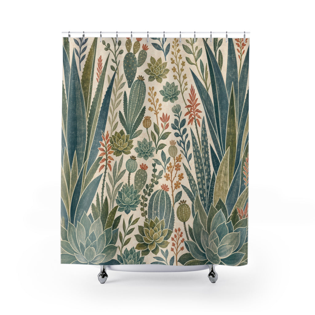Succulent Cactus Green Botanical Shower Curtain