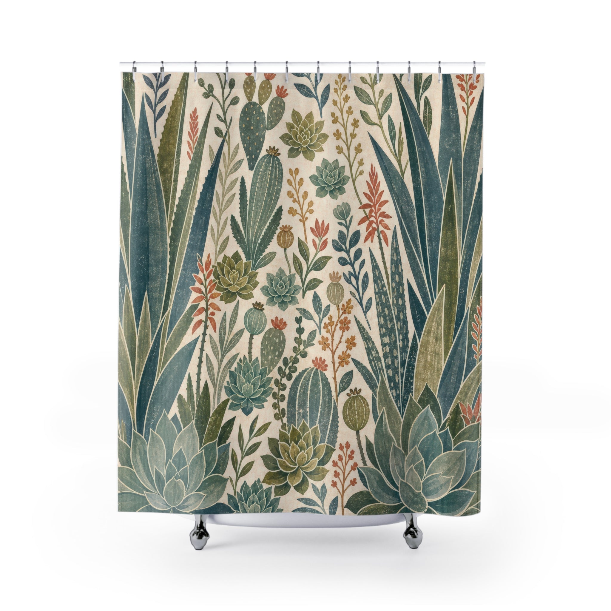 Succulent Cactus Green Botanical Shower Curtain