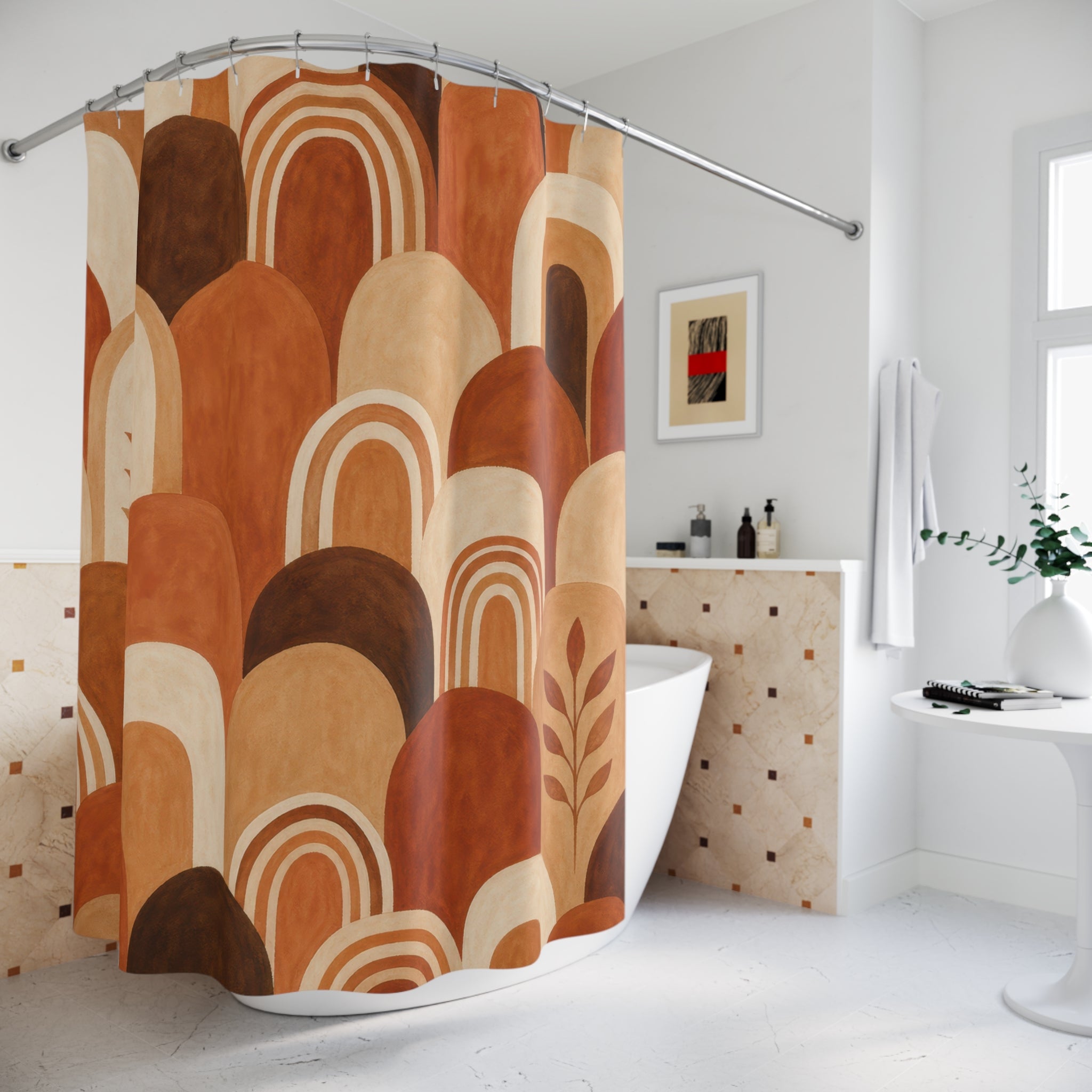 Terracotta Brown Arch Shower Curtain