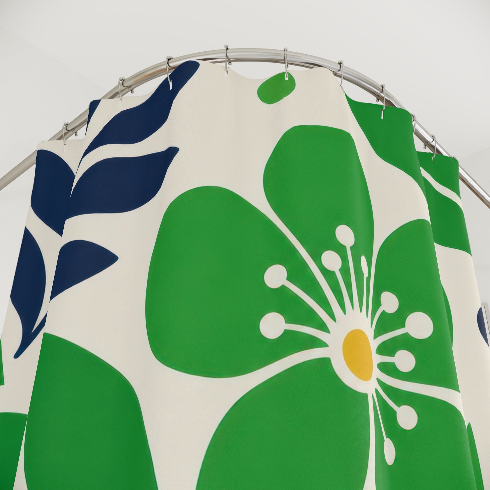 Kelly Botanical Green White Shower Curtain