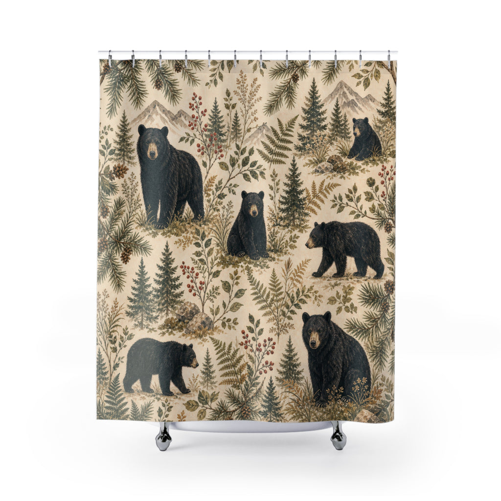 Black Bear Rustic Woodland Shower Curtain