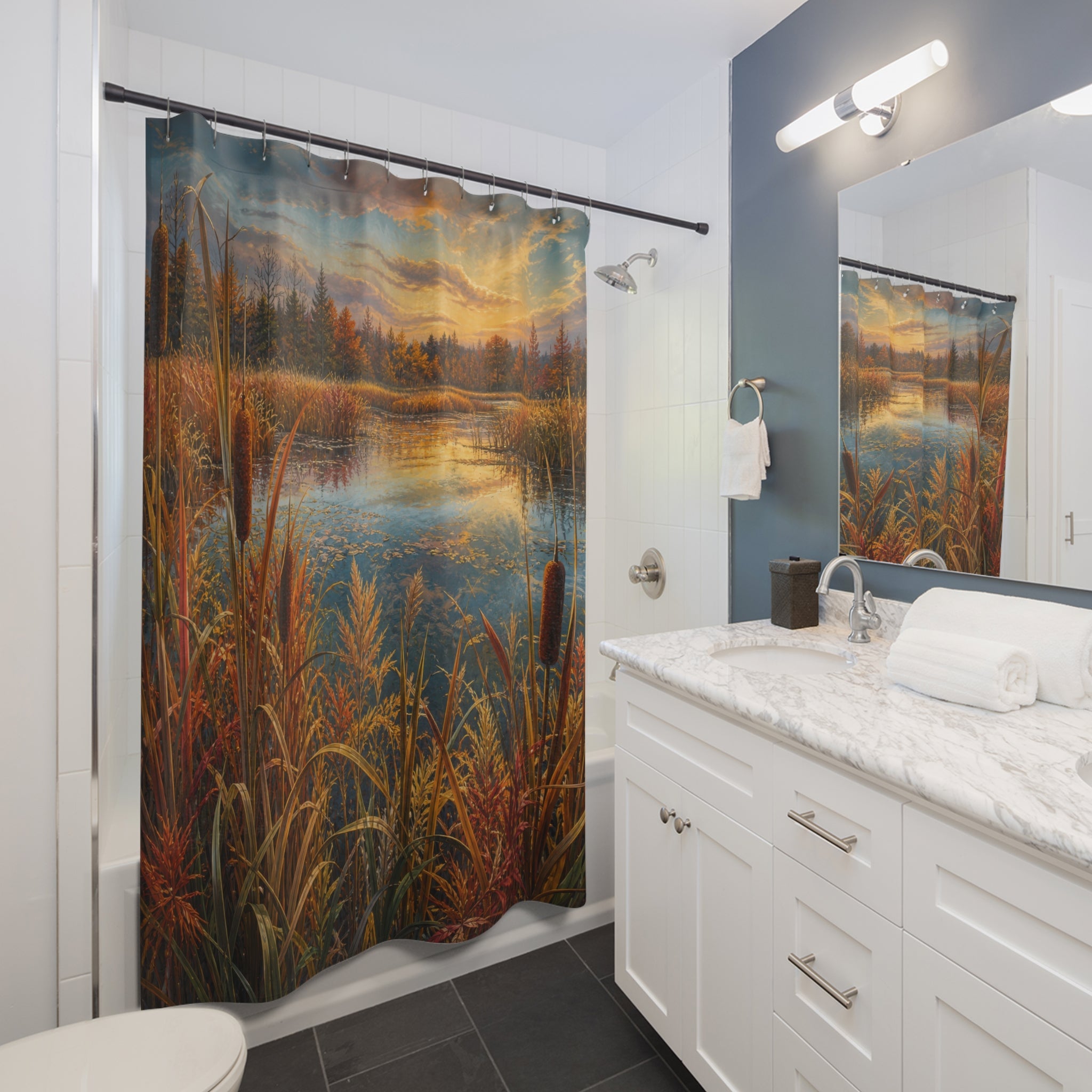 Autumn Marsh Reeds Shower Curtain