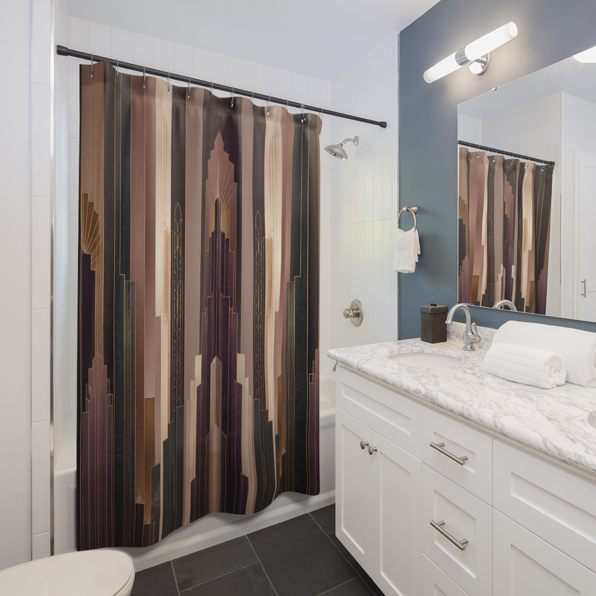 Art Deco Skyscraper Stripe Shower Curtain