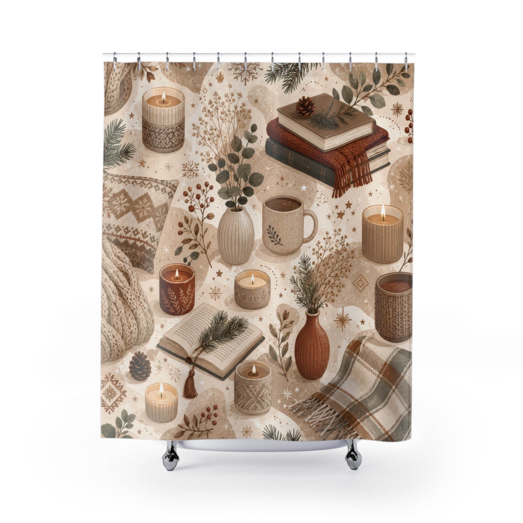 Beige Hygge Books Shower Curtain