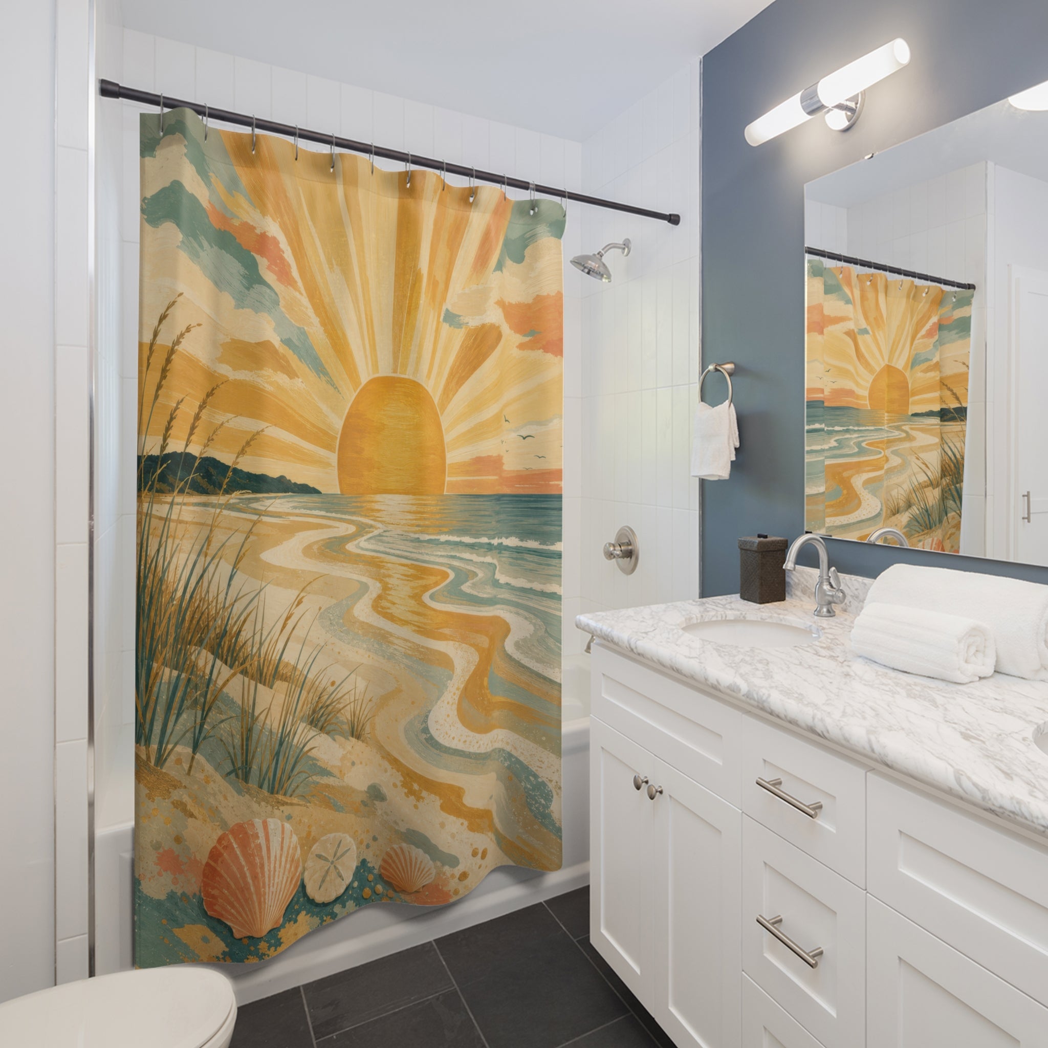 Golden Tide Coastal Shower Curtain