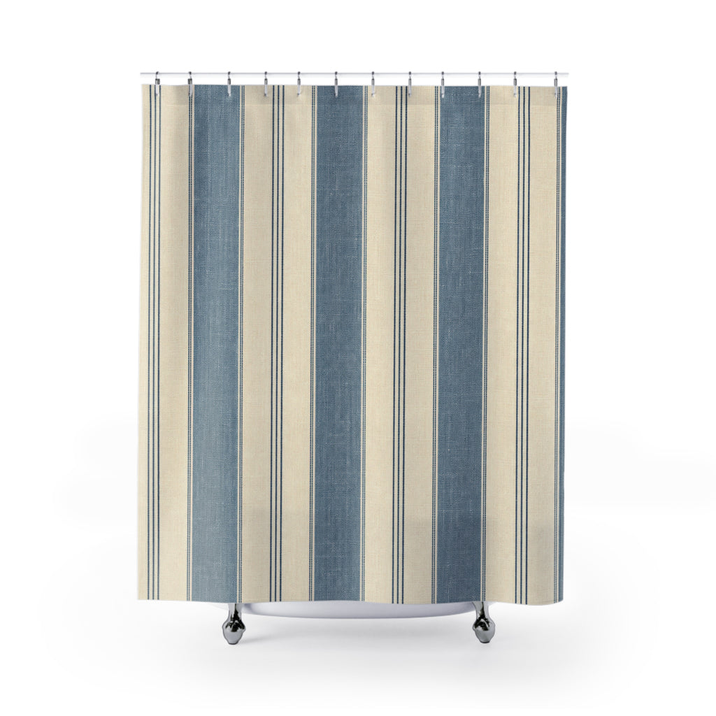 Soft Denim Awning Stripe Shower Curtain