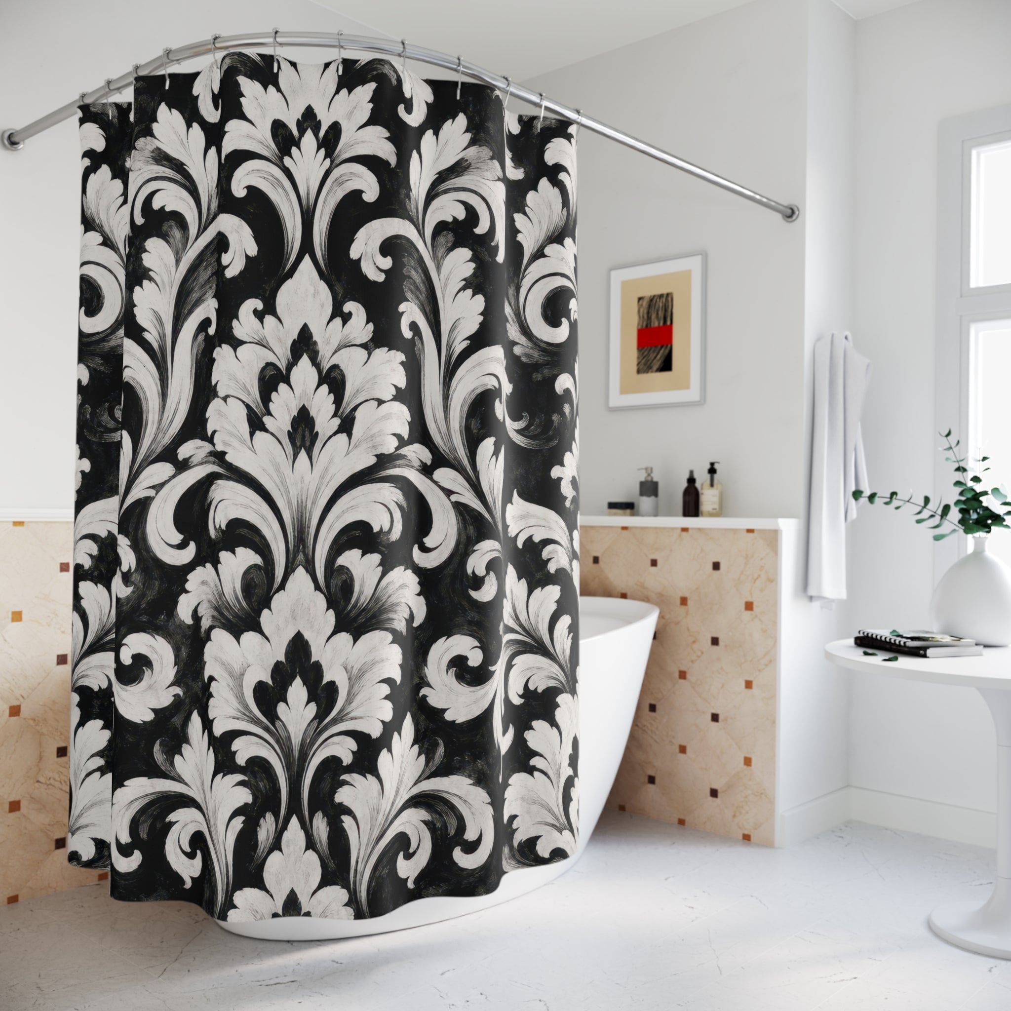 White Floral Acanthus Shower Curtain