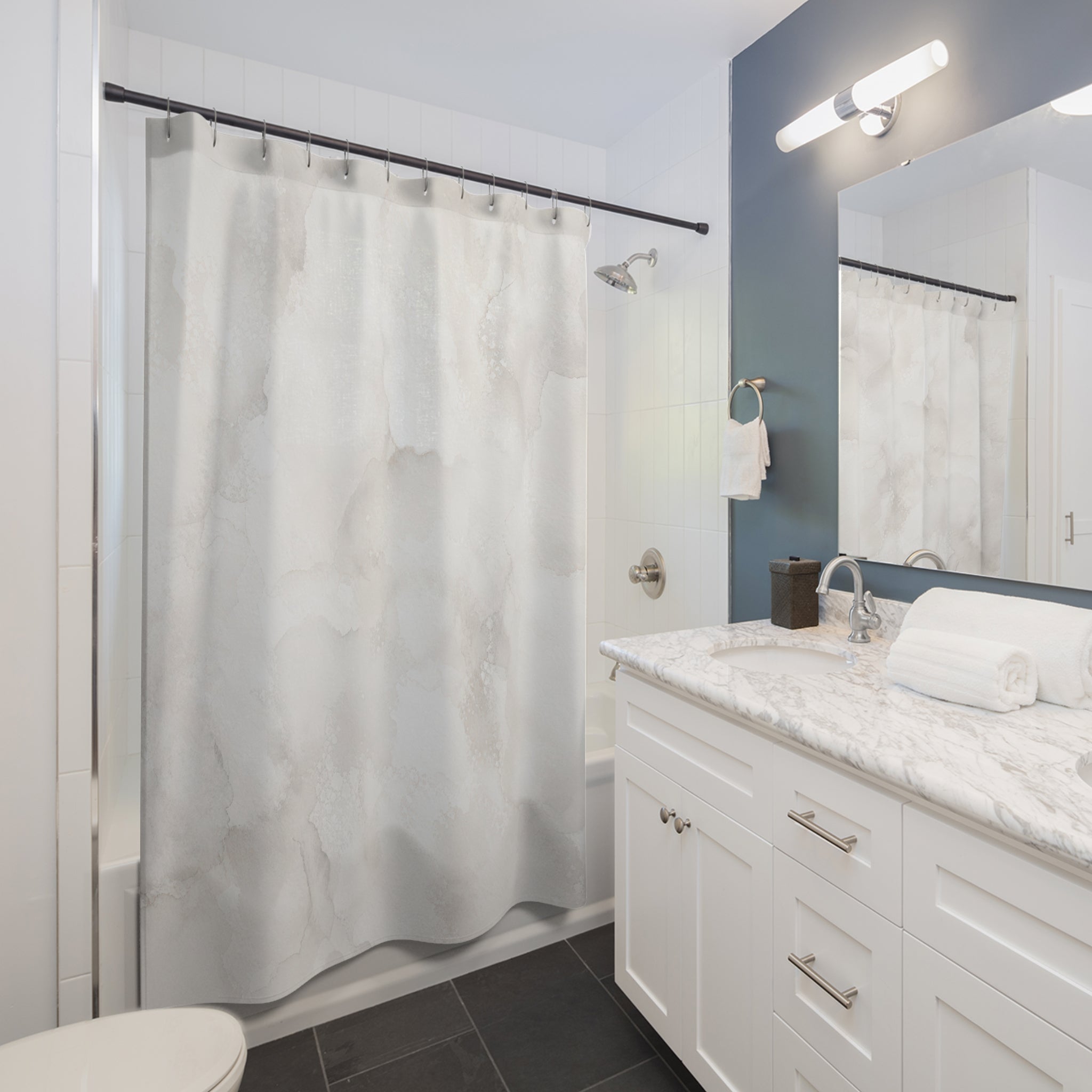 White Watercolor Cloud Shower Curtain
