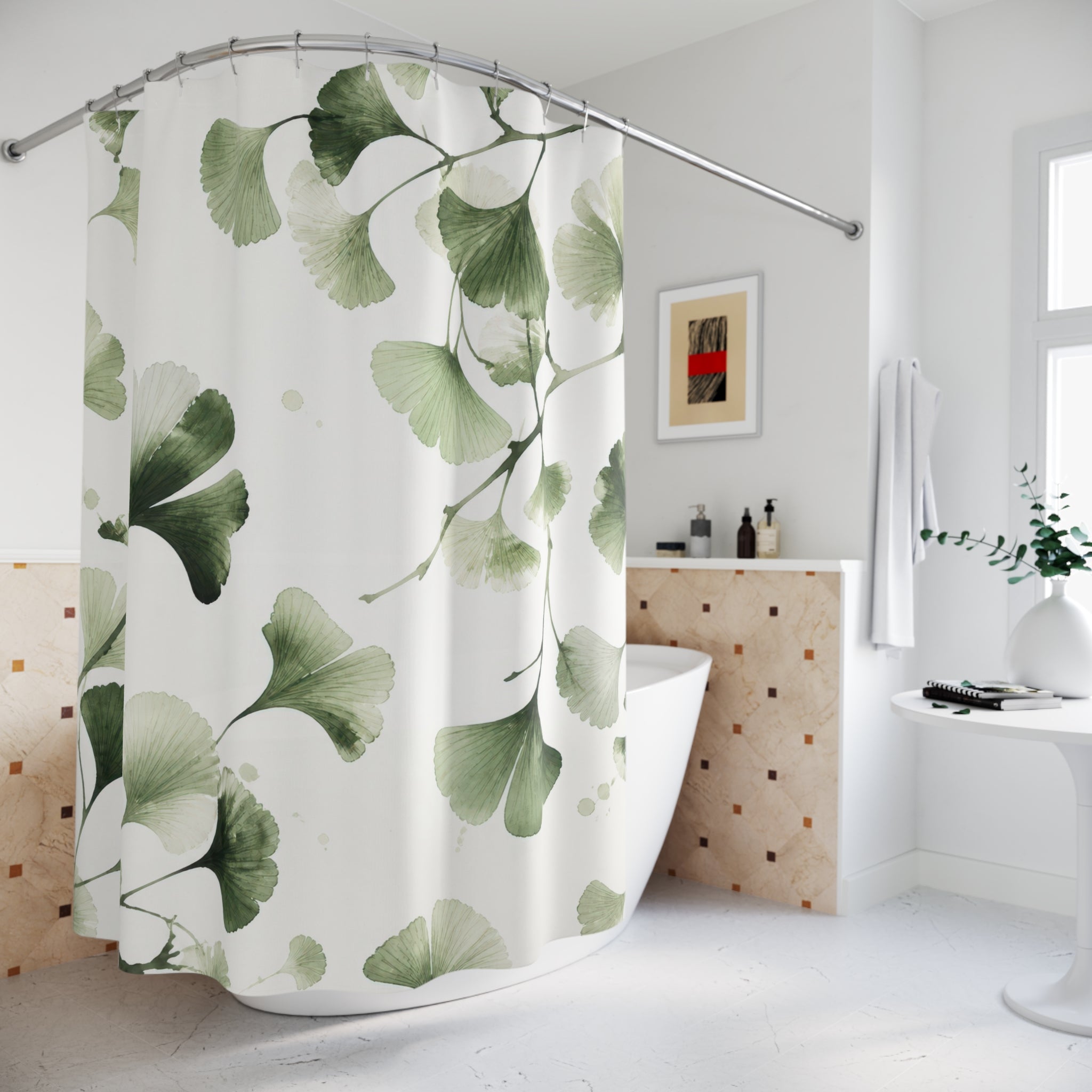Watercolor Ginkgo Leaf Shower Curtain