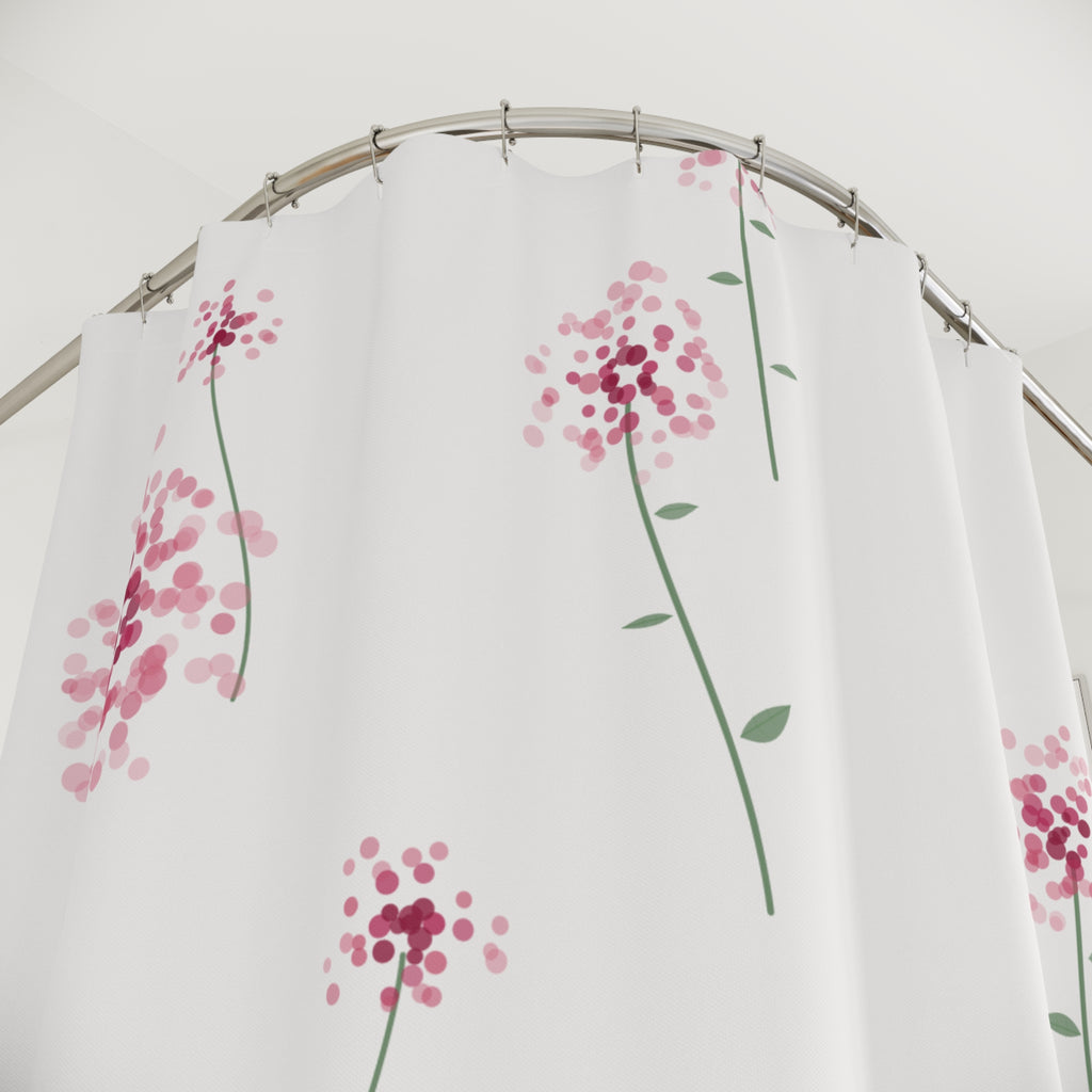 Pink Allium Floral Shower Curtain — Dot Clusters