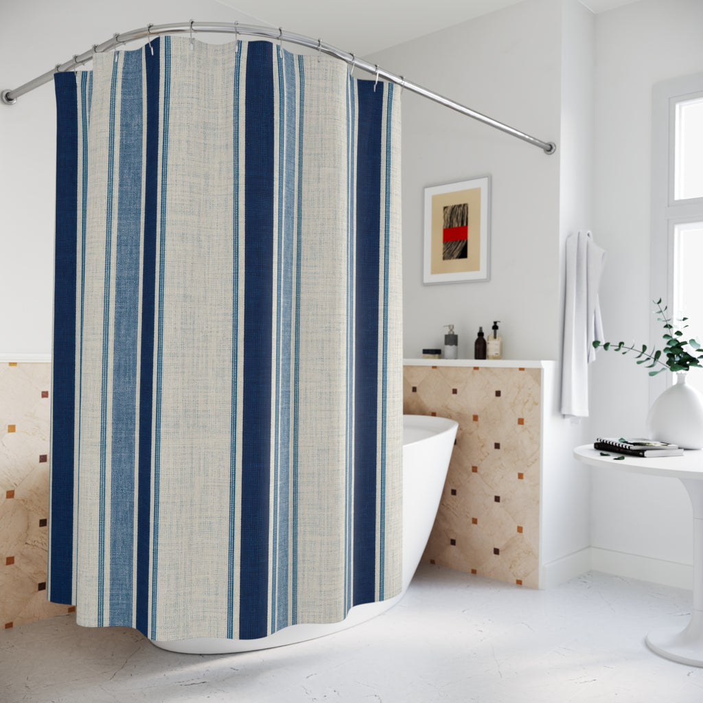 Light Navy Gray Blue Stripe Shower Curtain