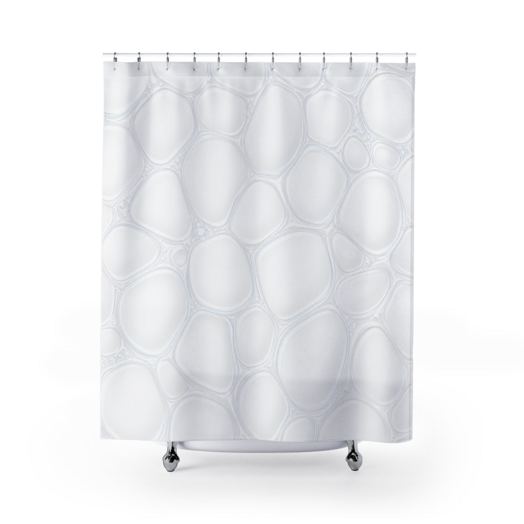 White Shower Curtain, Organic Geometric Bath Decor, Rounded Cell Pattern, Modern Guest Bathroom Decor, Soft Spa White Neutral Decor