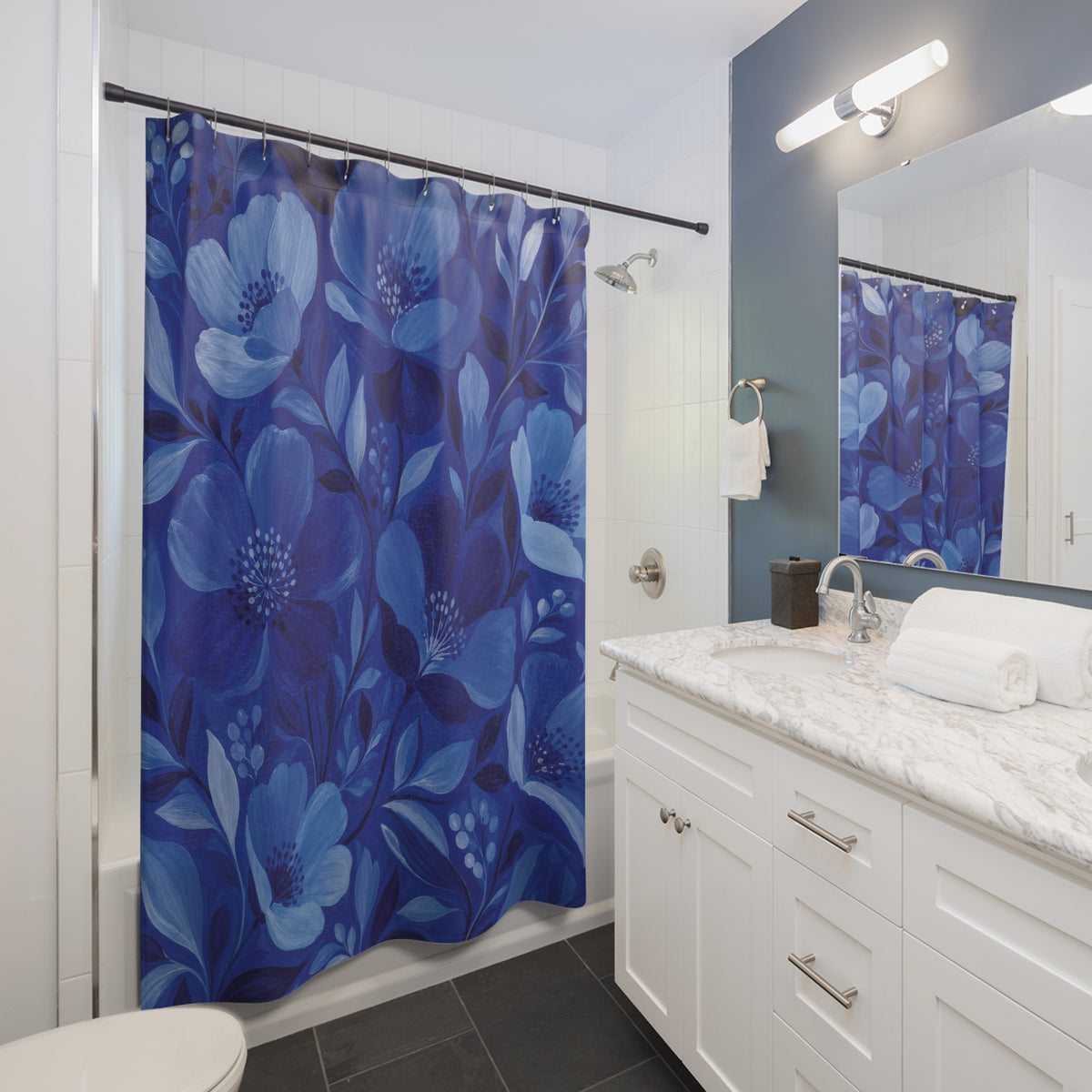 Blue Floral Shower Curtain