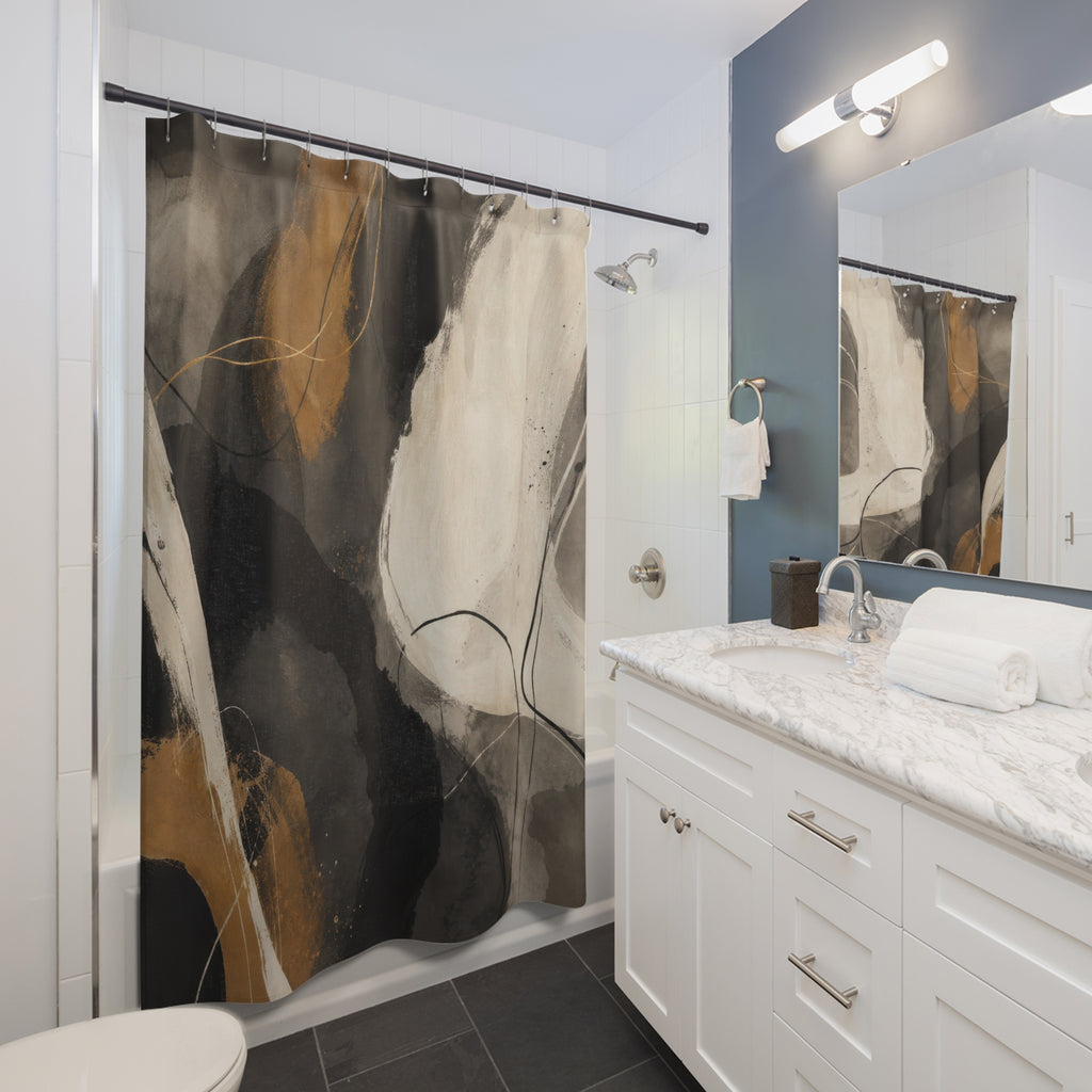 Gold Beige Abstract Brushstroke Shower Curtain