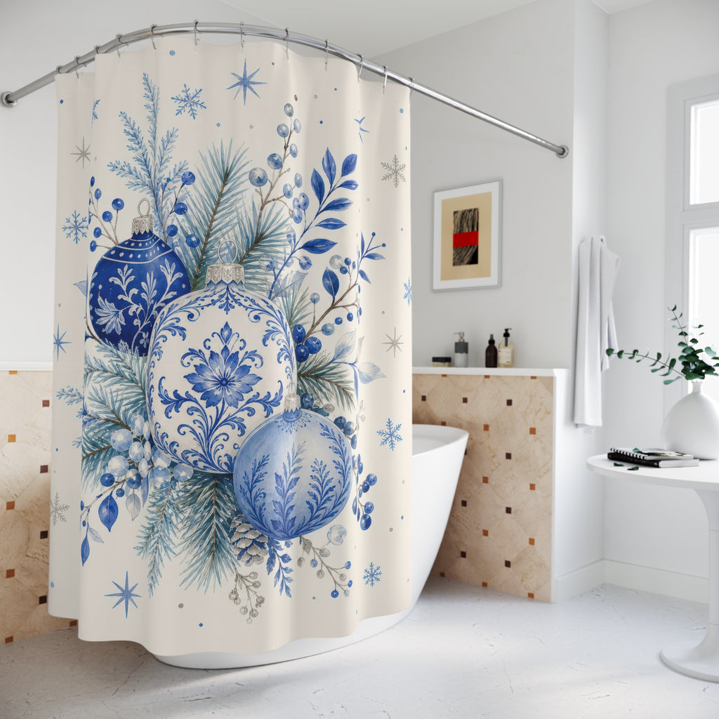 Holiday Ornament Blue Christmas Shower Curtain