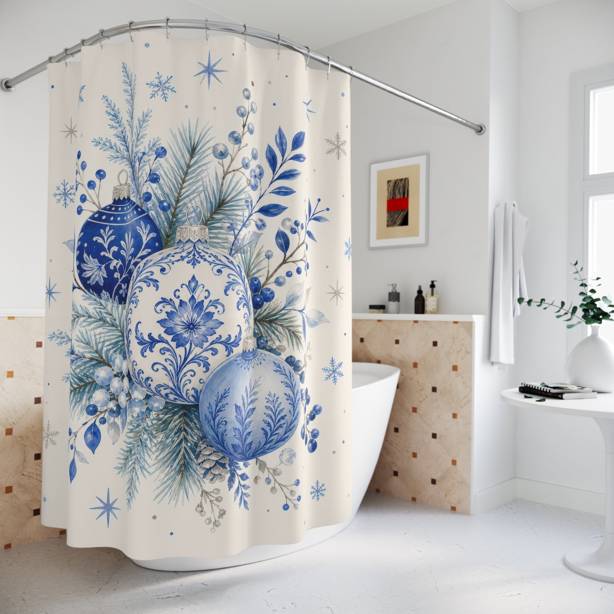 Holiday Ornament Blue Christmas Shower Curtain