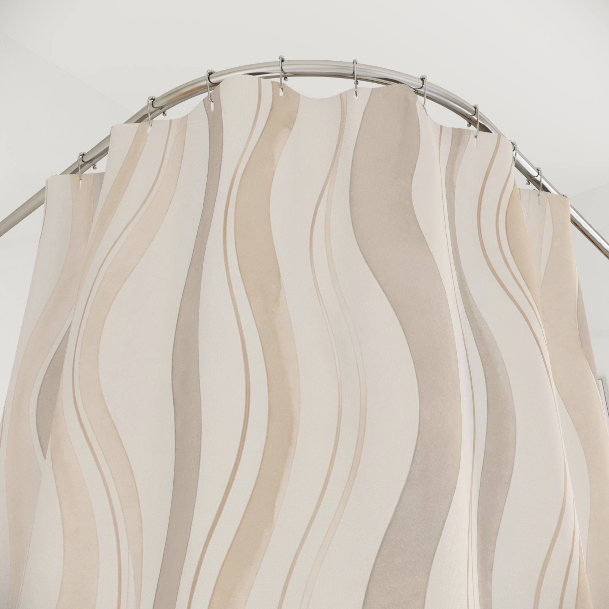 Beige Gray Wavy Stripe Shower Curtain