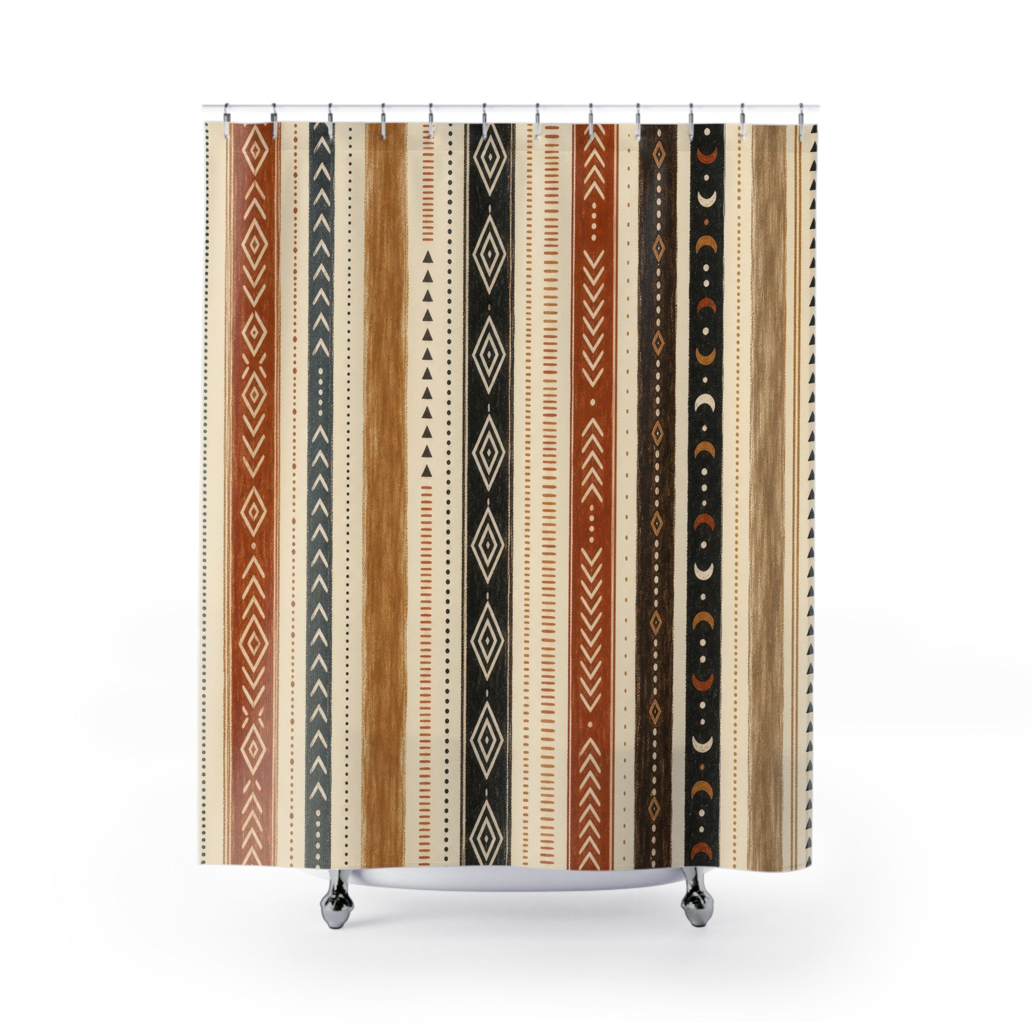 Black Rust Moon Diamond Stripe Shower Curtain