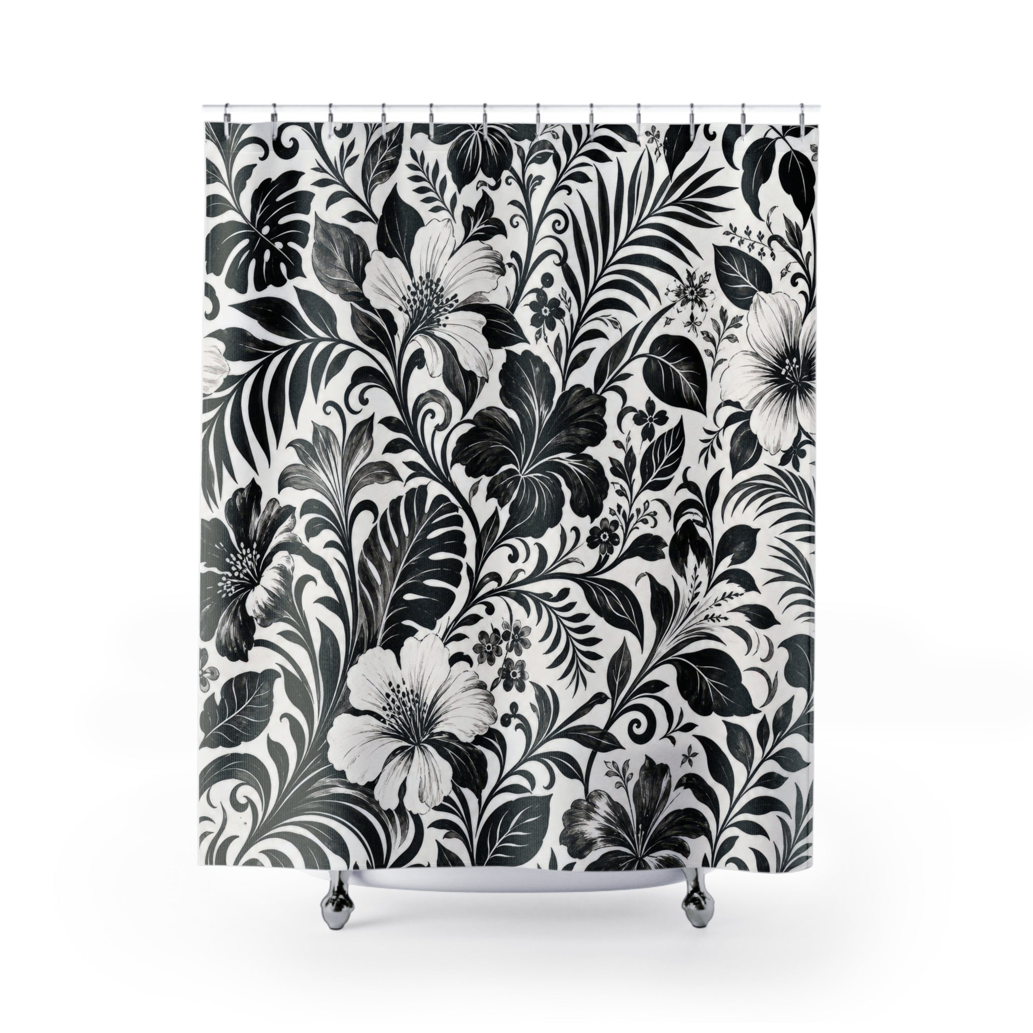 Black White Botanical Shower Curtain