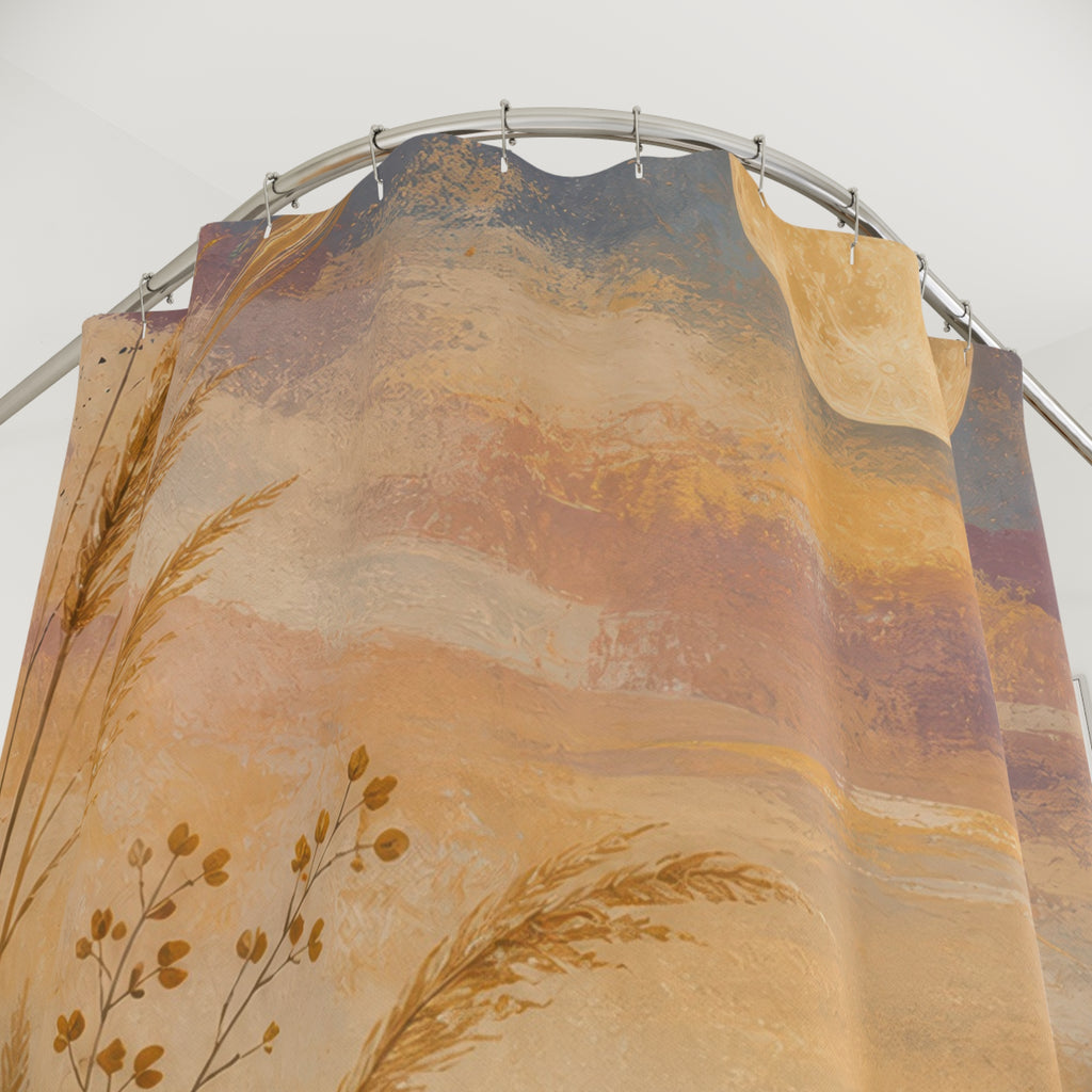 Golden Grassland Moonrise Shower Curtain