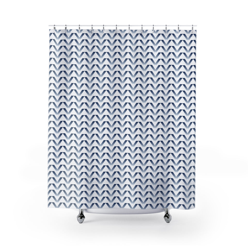 Blue and White Gradient Chevron Shower Curtain