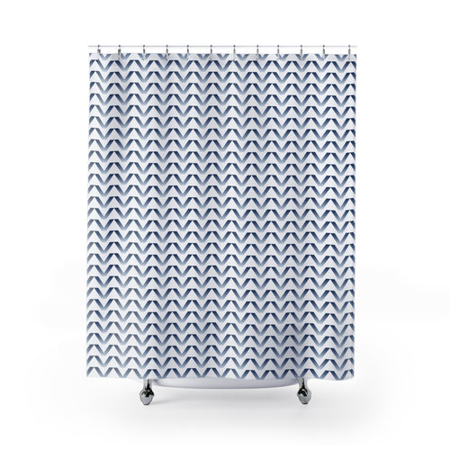 Blue and White Gradient Chevron Shower Curtain