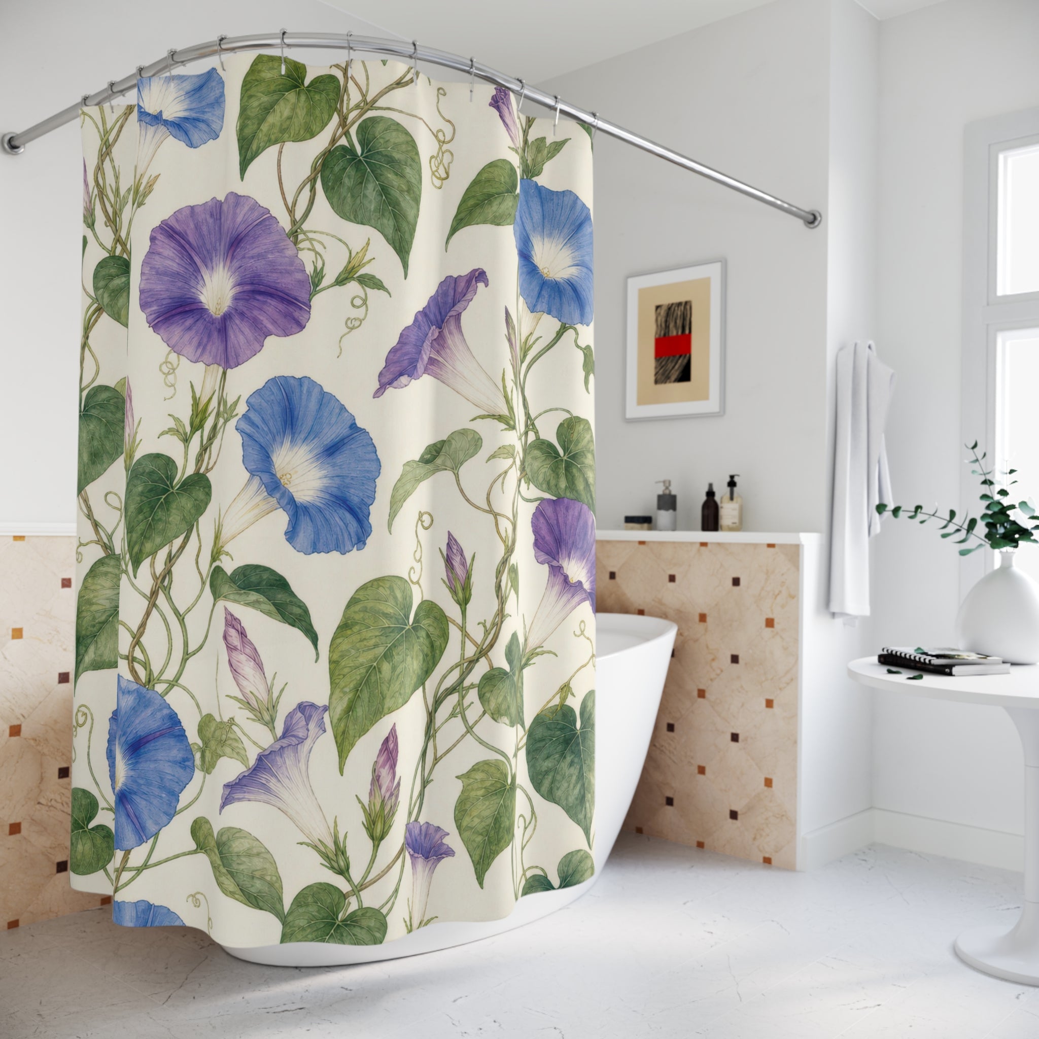 Blue Purple Botanical Floral Vine Shower Curtain