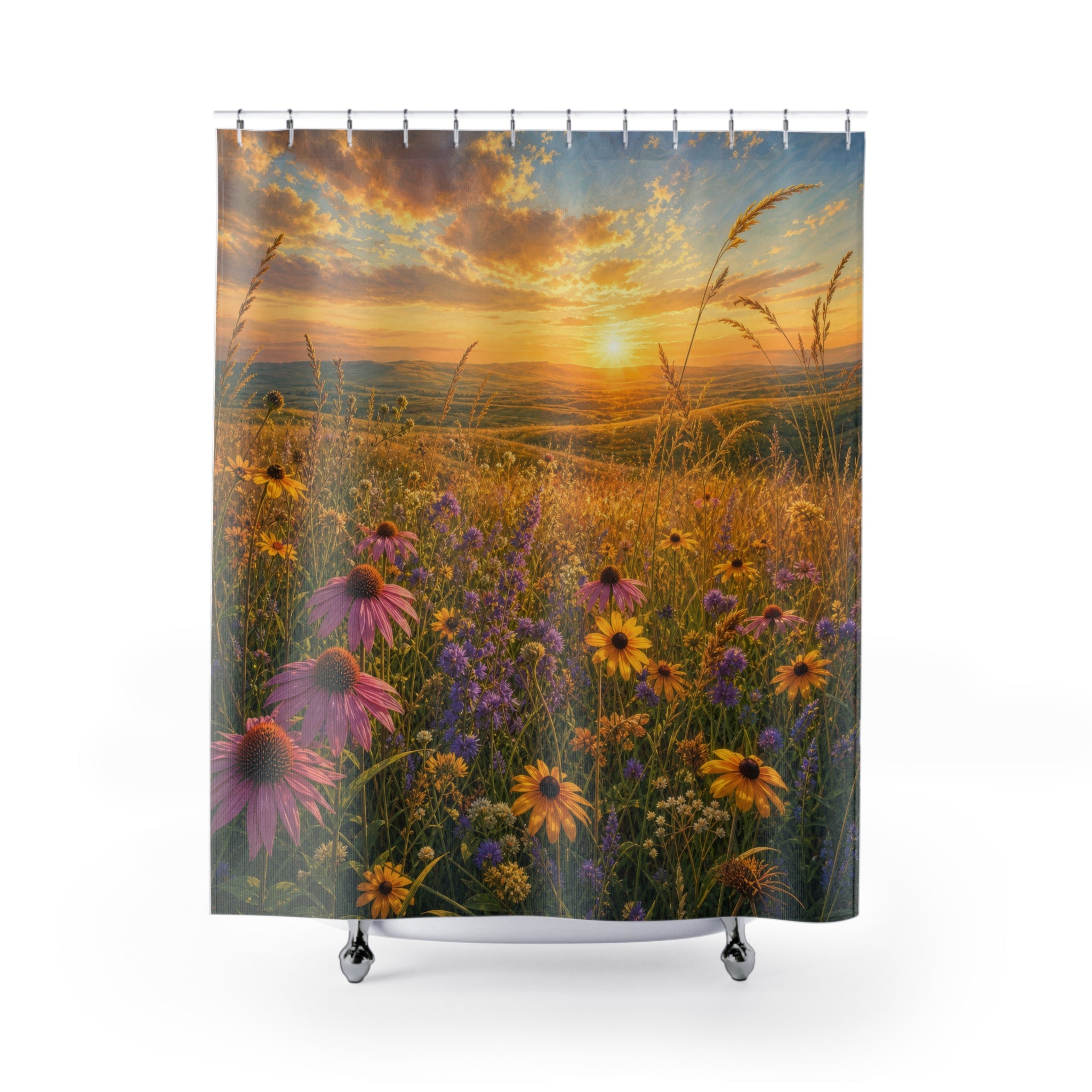 Prairie Wildflower Golden Hour Shower Curtain