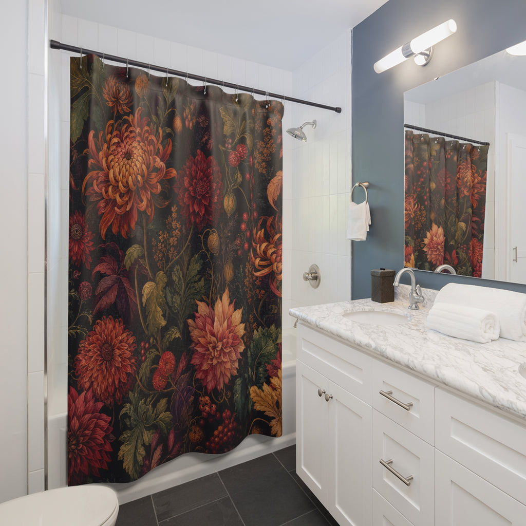 Midnight Autumn Floral Shower Curtain