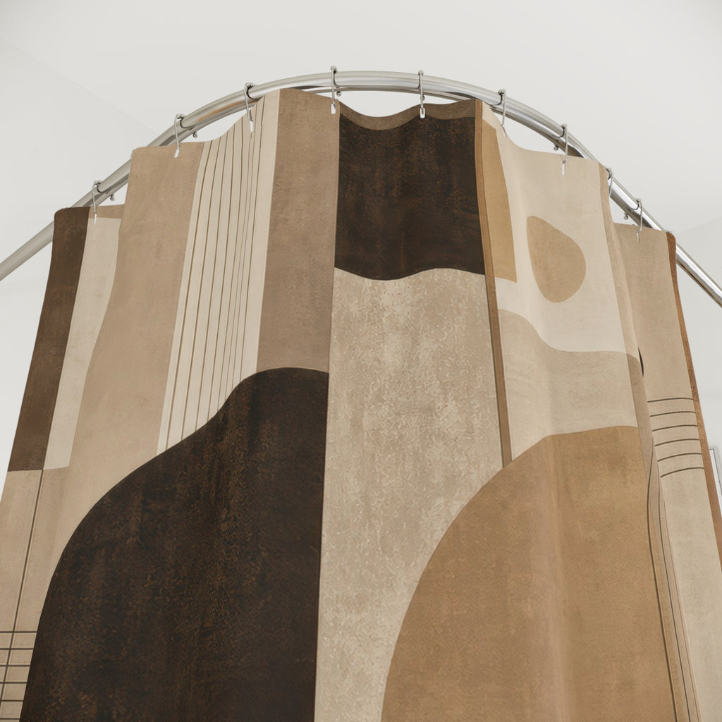 Brown Beige Geometric Block Shower Curtain