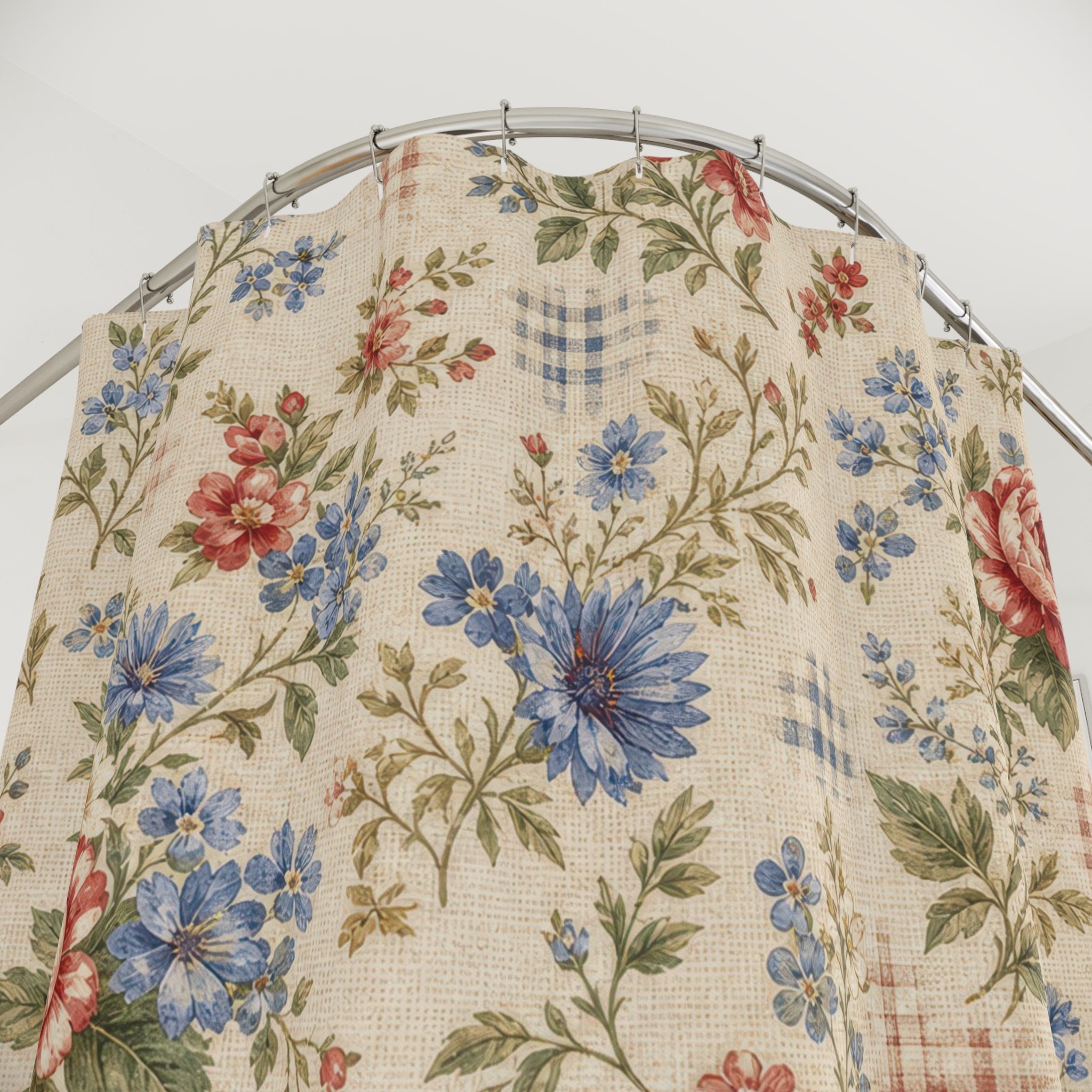 Country Floral Shower Curtain: Vintage Cottage Flower Pattern