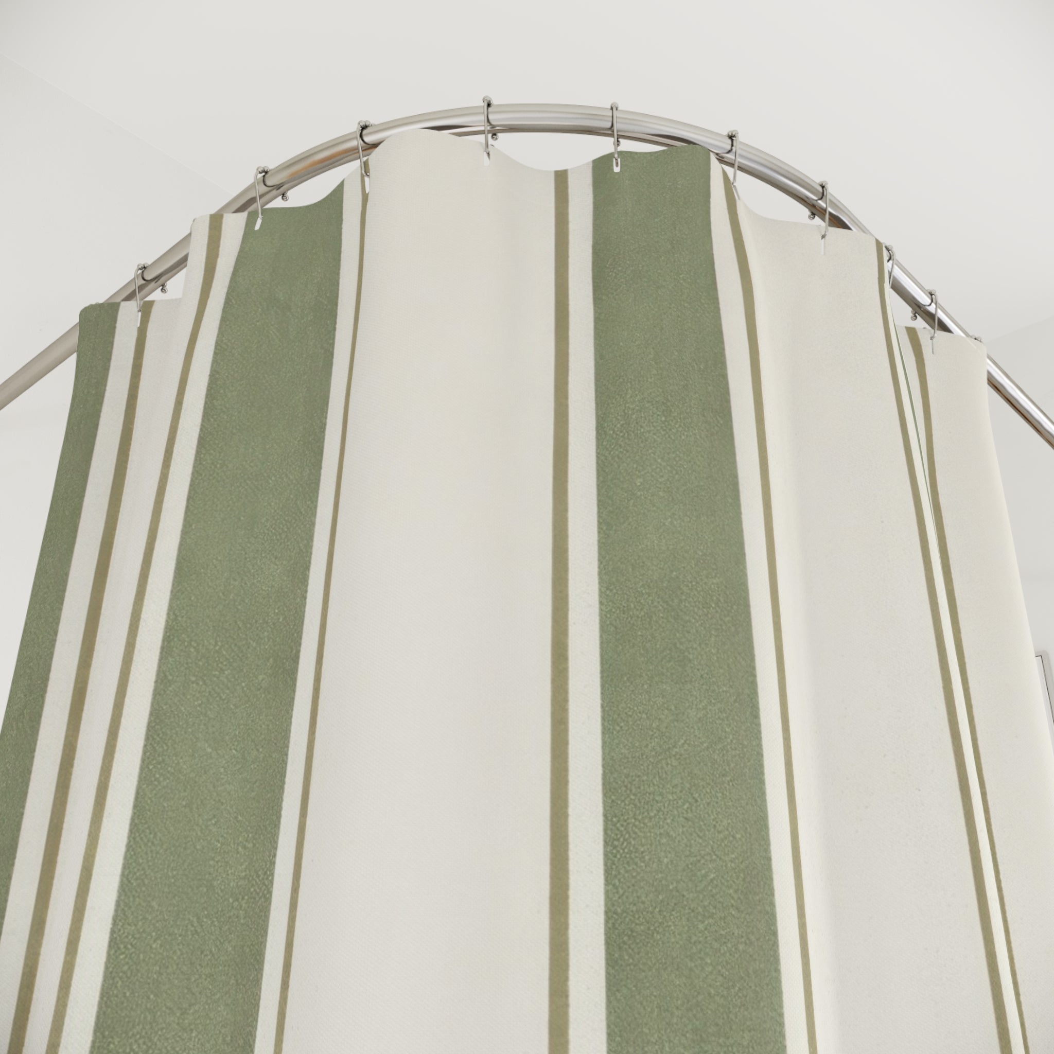 Sage Green French Stripe Shower Curtain