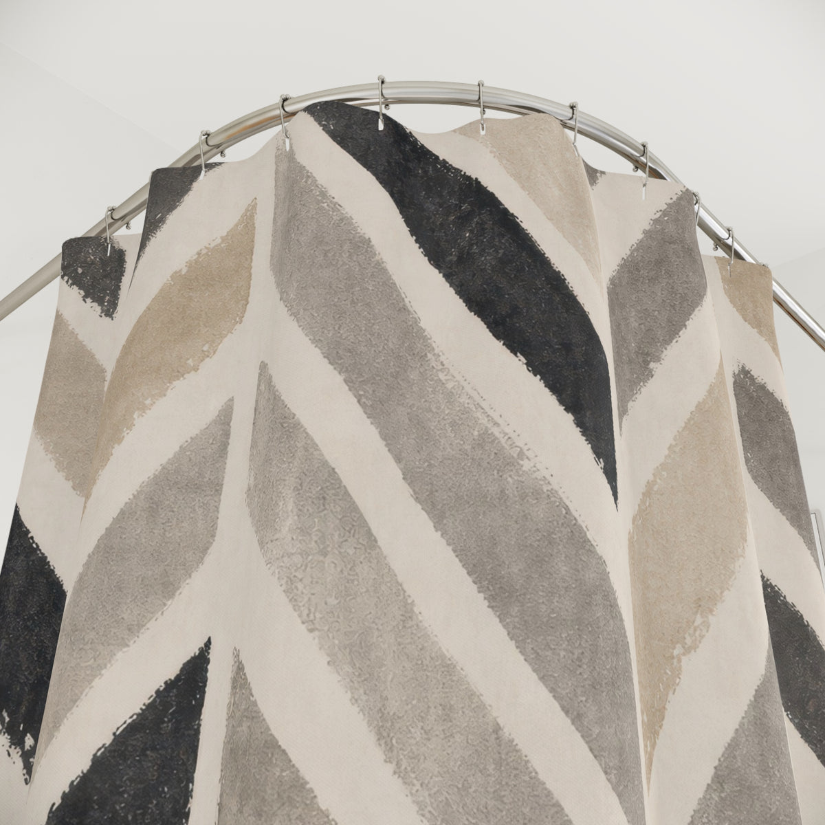 Black Beige Chevron Stripe Shower Curtain