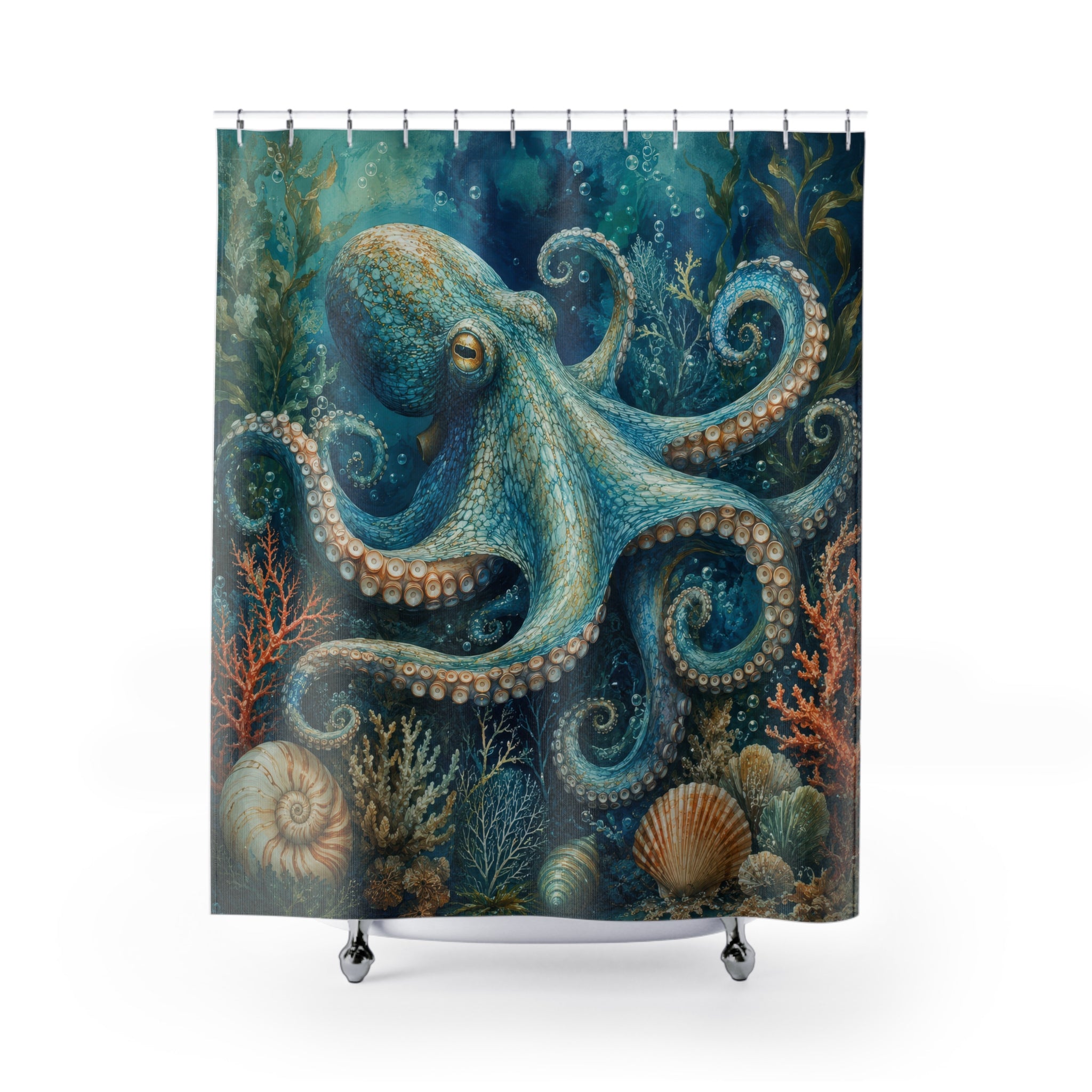 Octopus Shower Curtain: Blue Green Ocean