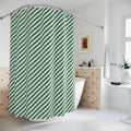 Green and White Diagonal Stripe Shower Curtain