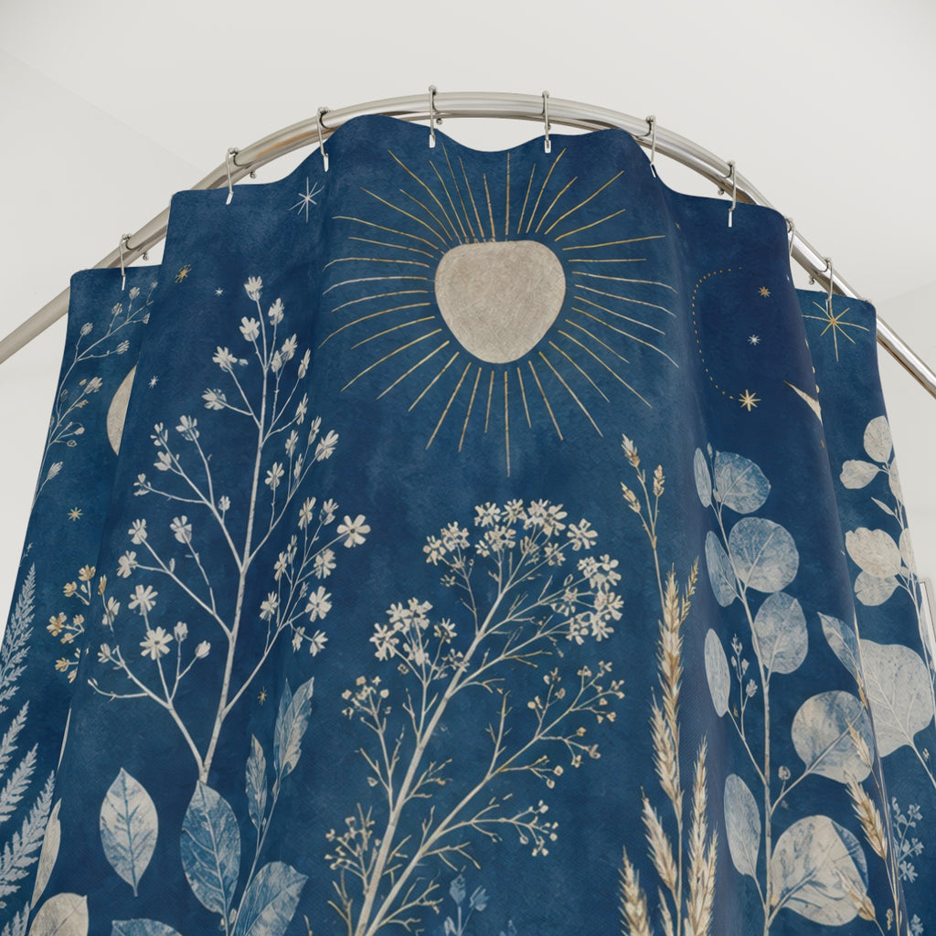 Blue Celestial Moon Shower Curtain