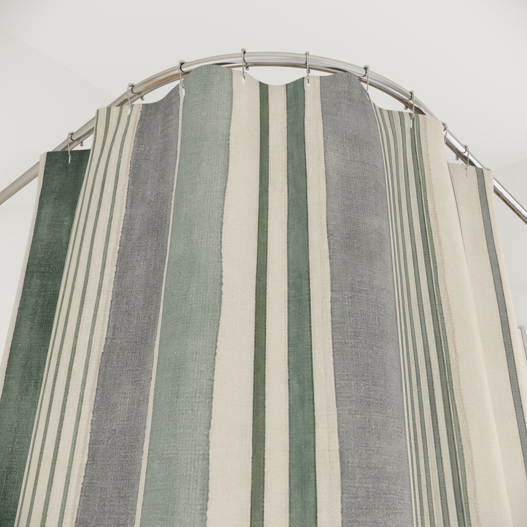 Sage Green Stripe Watercolor Vertical Striped Shower Curtain