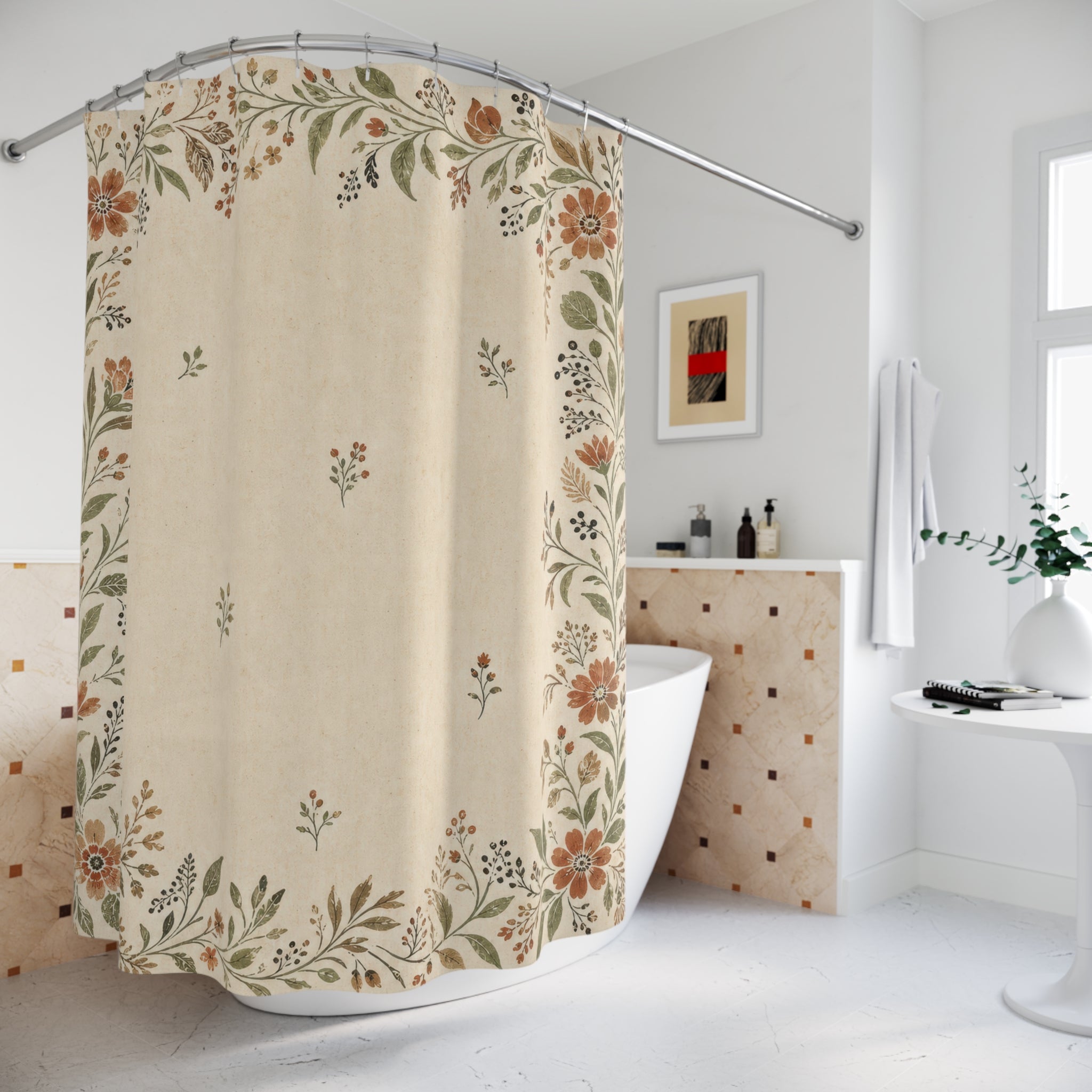 Botanical Flower Border Shower Curtain