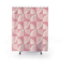 Light pink and cream retro arc tiles shower curtain with full front view