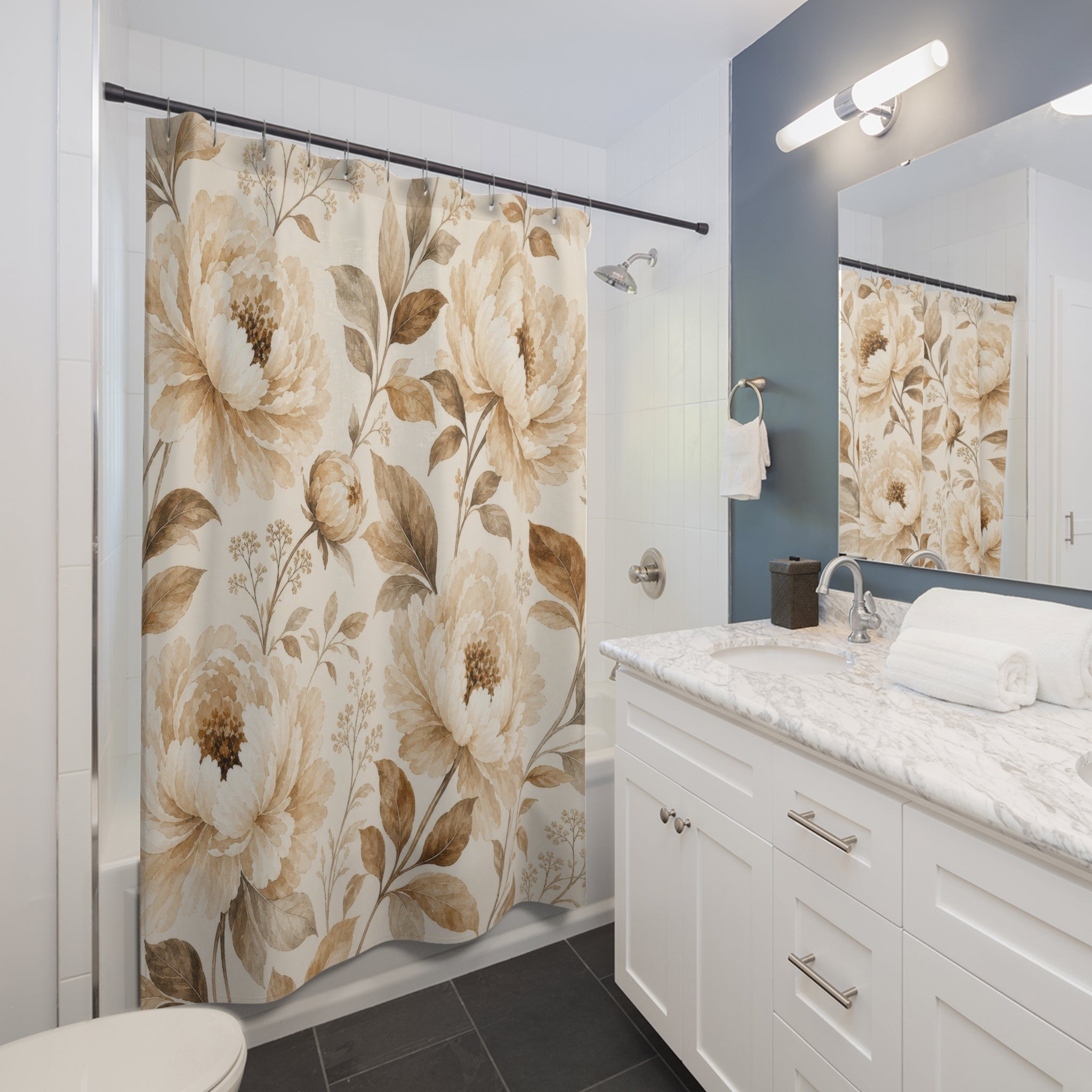 Large Cream Blossom Botanical Shower Curtain