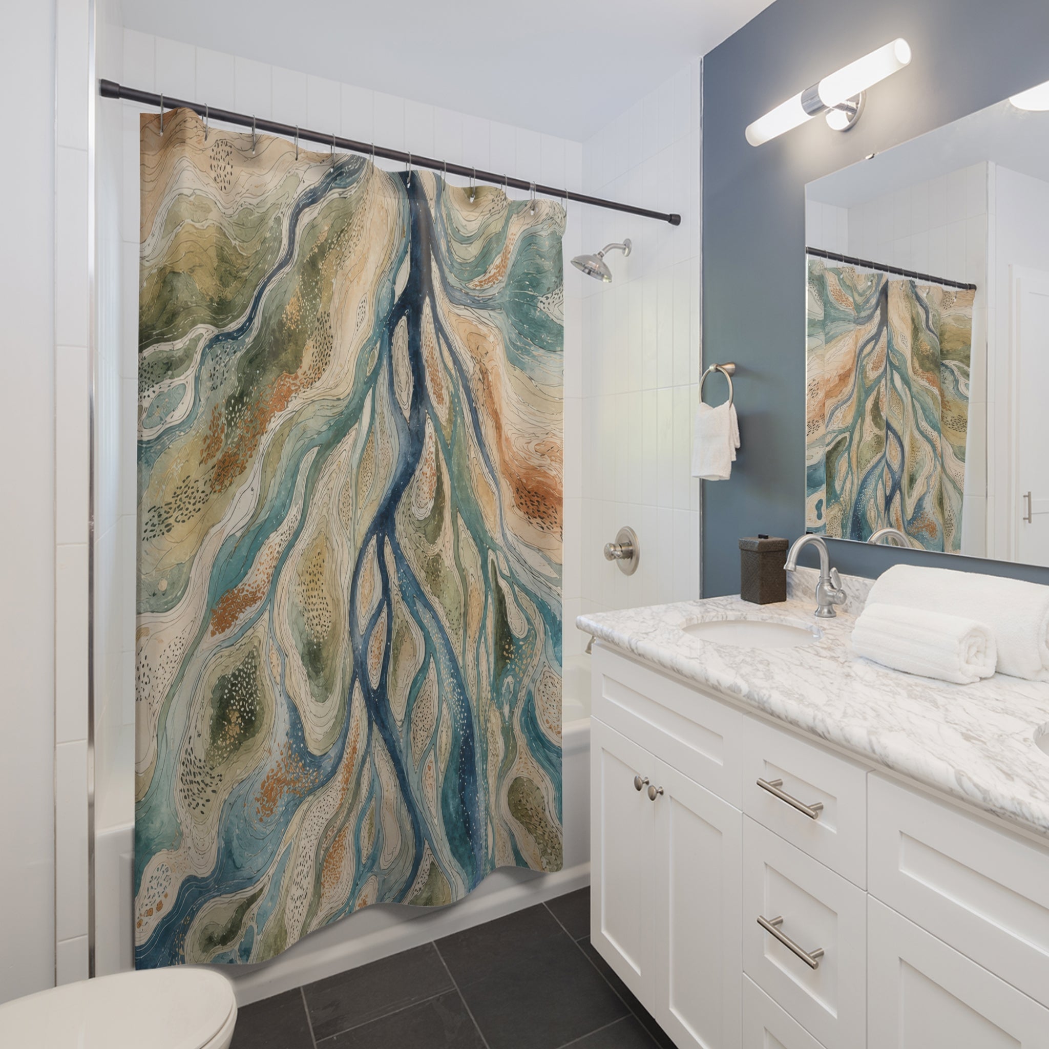 River Delta Topography Shower Curtain