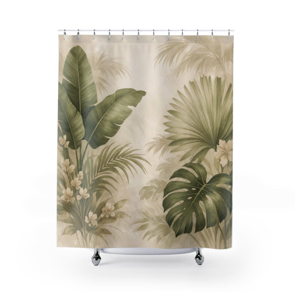 Botanical Palm Leaf Shower Curtain – Beige Green