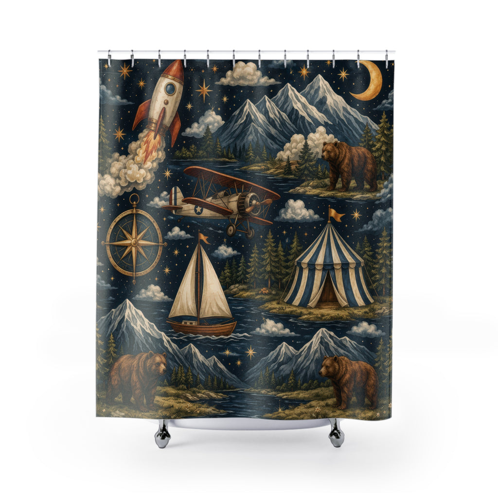 Boys Adventure Night Sky Shower Curtain