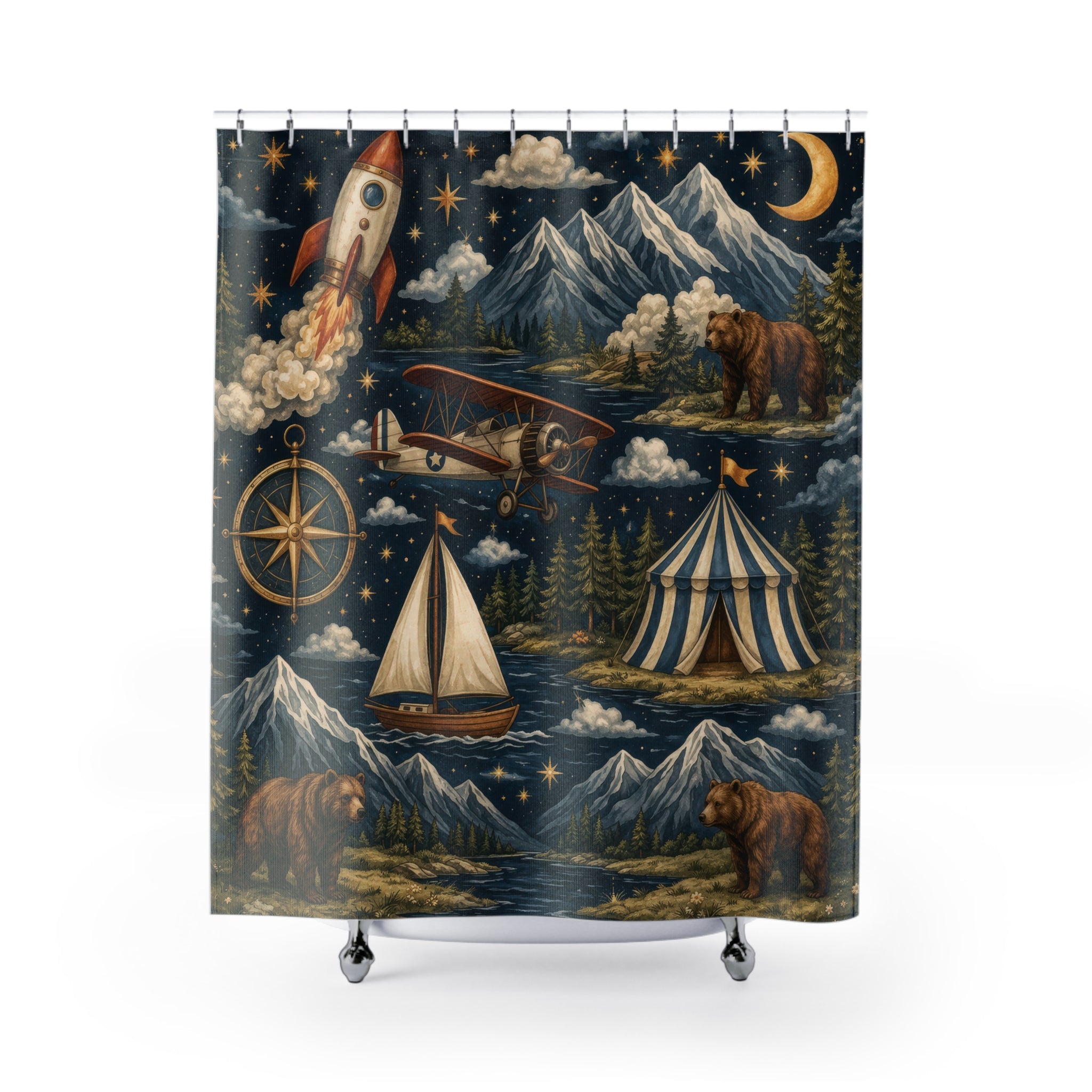 Boys Adventure Night Sky Shower Curtain
