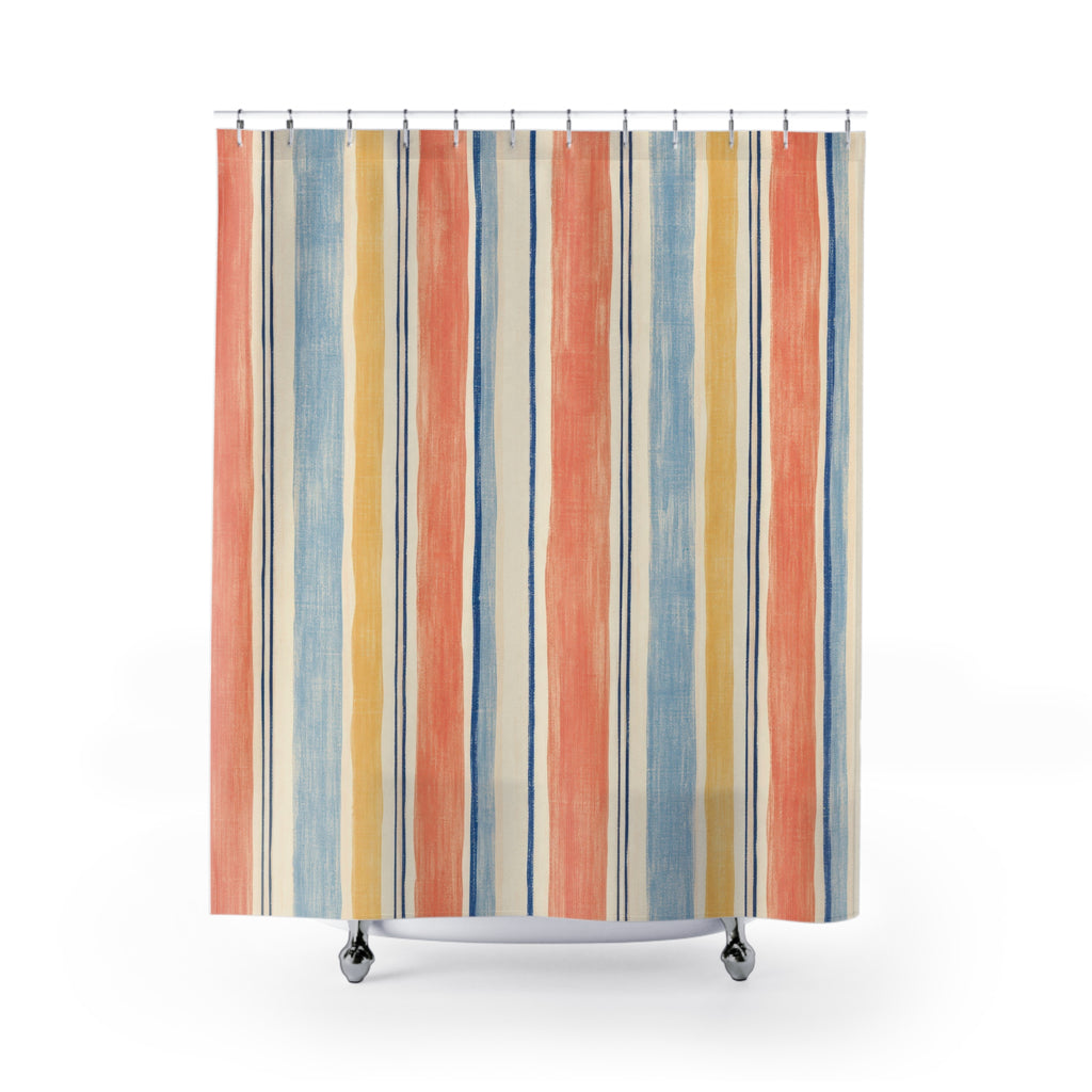 Coral Blue Orange Stripe Shower Curtain
