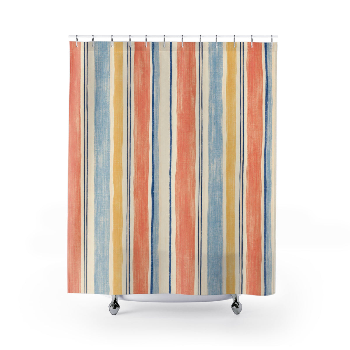 Coral Blue Orange Stripe Shower Curtain