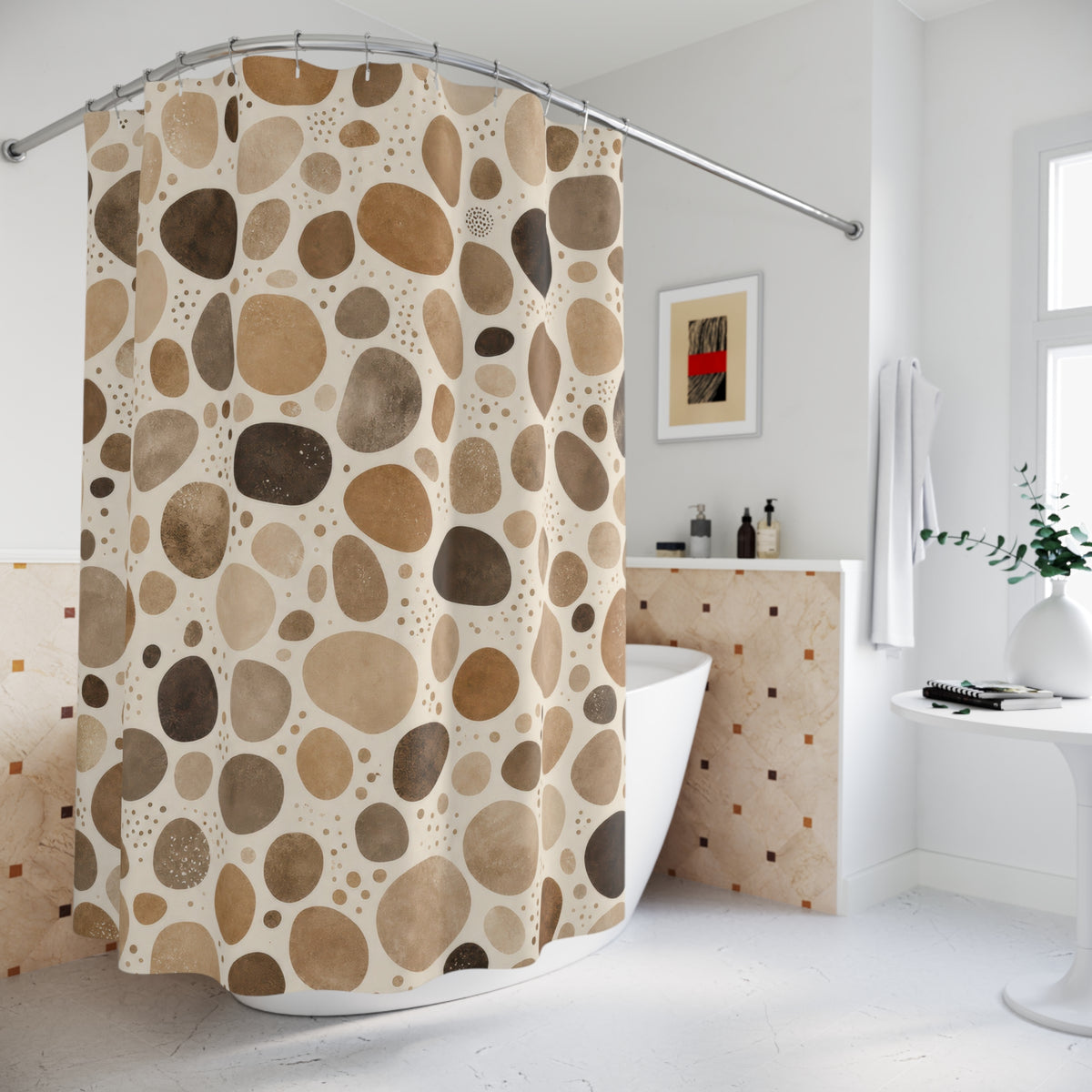 Brown Beige Pebble Stone Shower Curtain