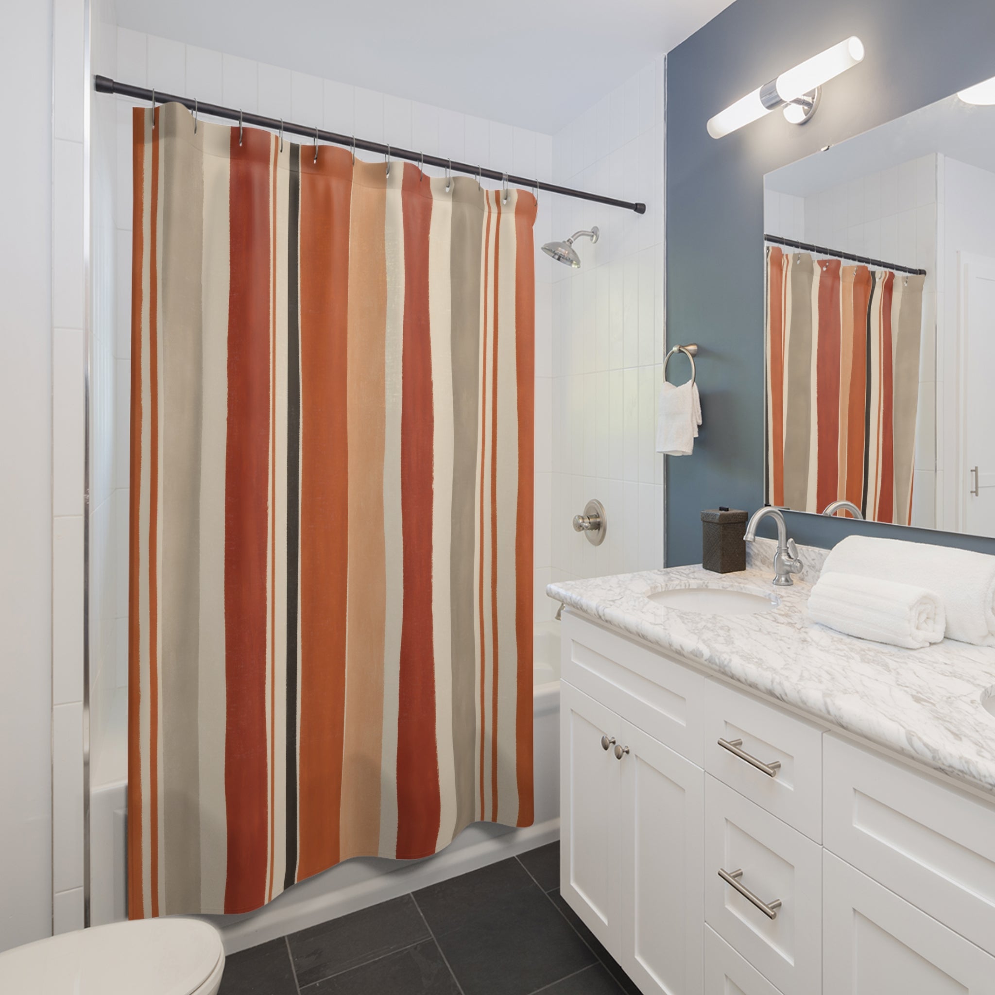 Red Orange Vertical Stripe Shower Curtain