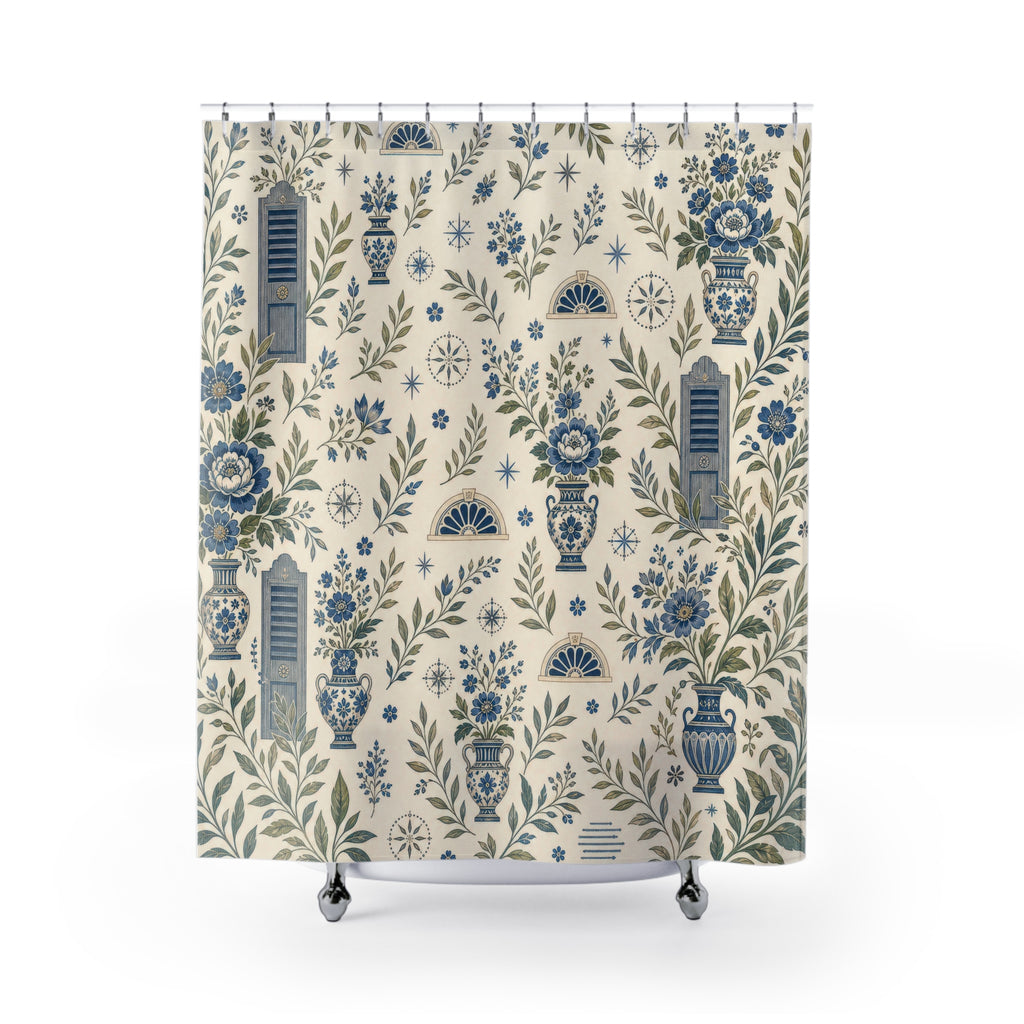 Colonial White Blue Floral Shower Curtain