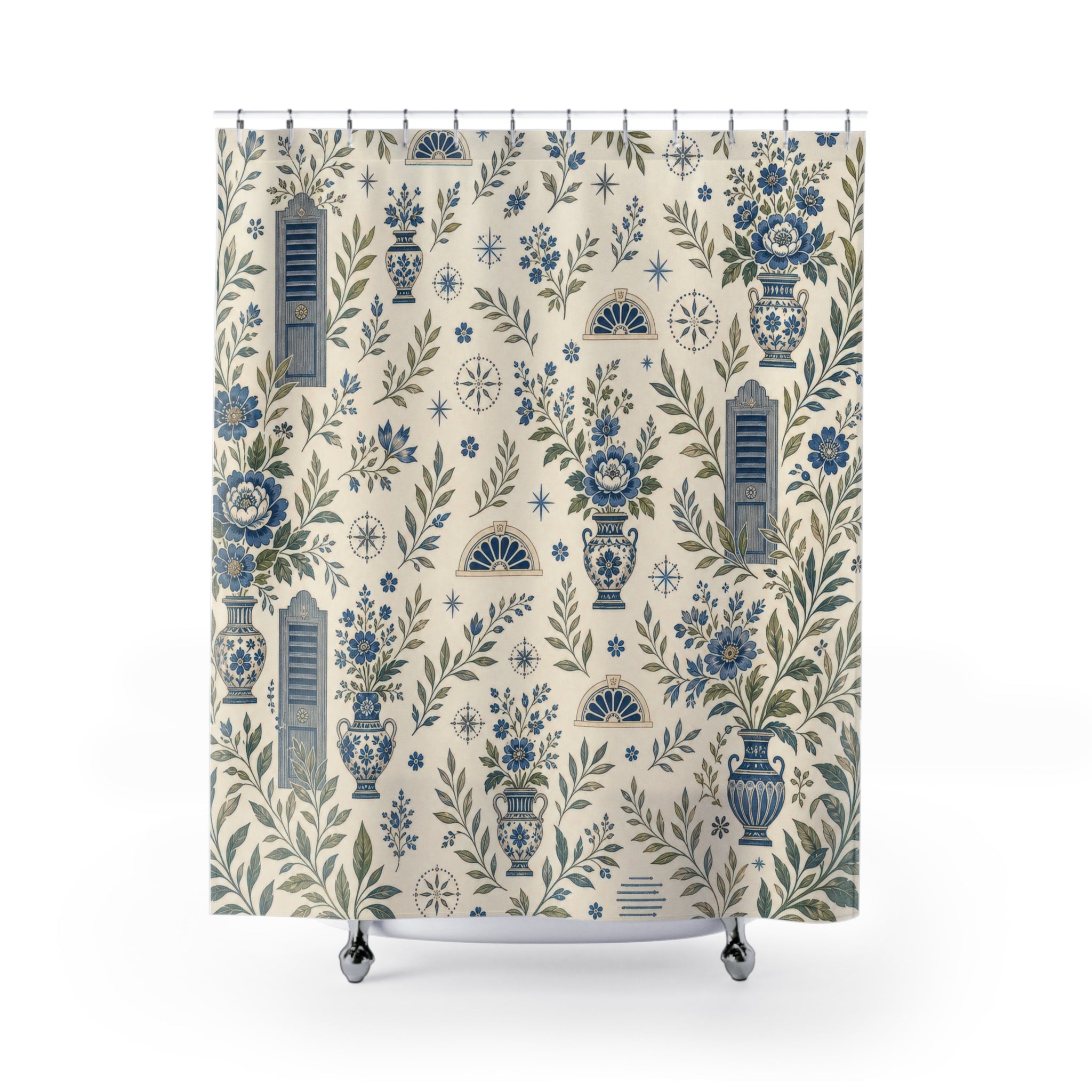 Colonial White Blue Floral Shower Curtain